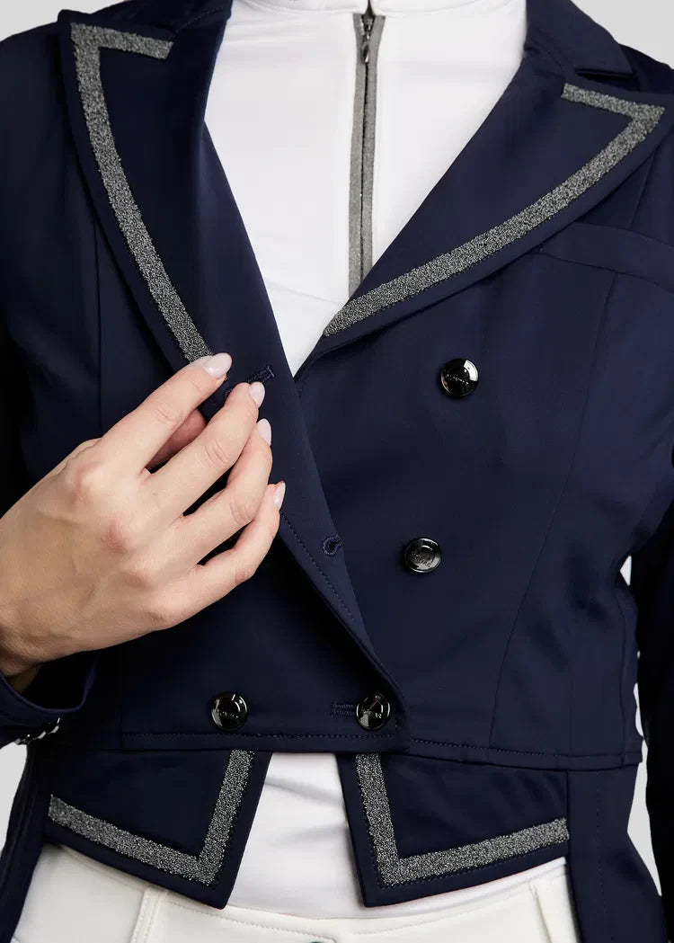 Montar MoGloria Gun Metal Ladies Long Tail Coat Caviar Tape & Crystals - Navy