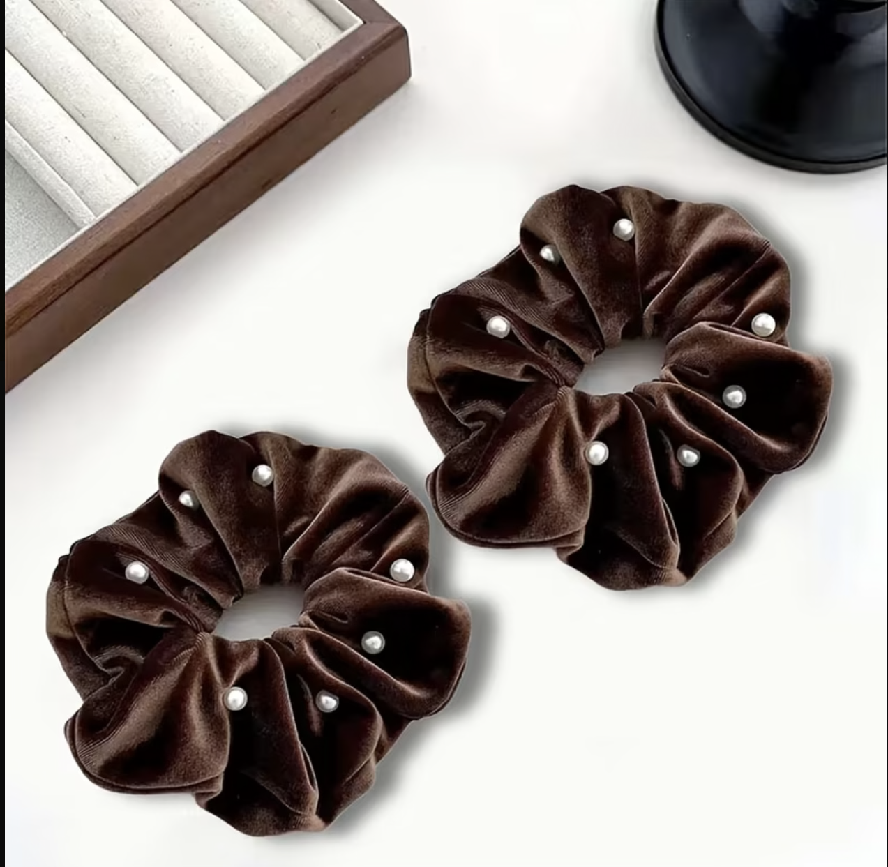 Velvet Brown Pearl Scrunchy