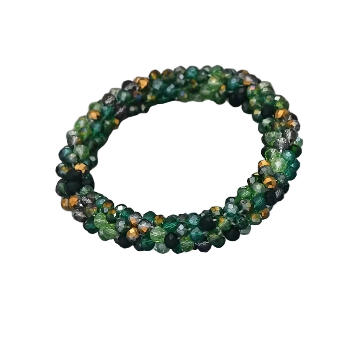 green crystal rhinestone hair scrunchie with gold multicoloured beads