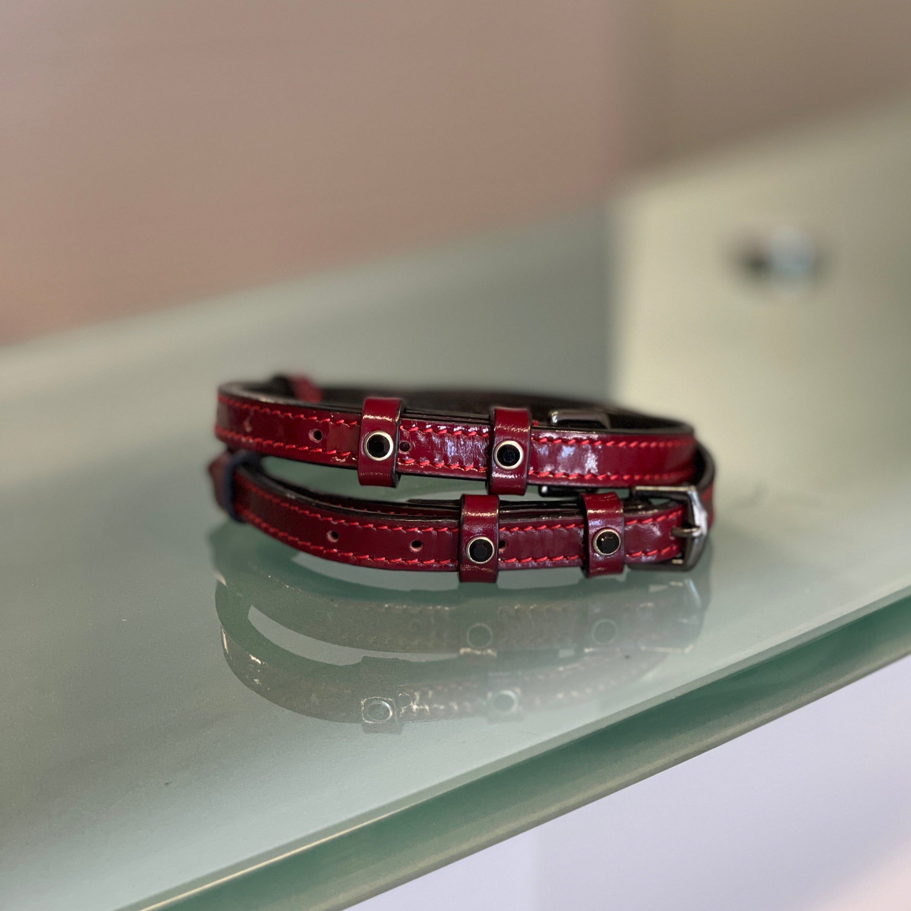 Halter Ego Hayworth Burgundy Patent Leather Spur Straps