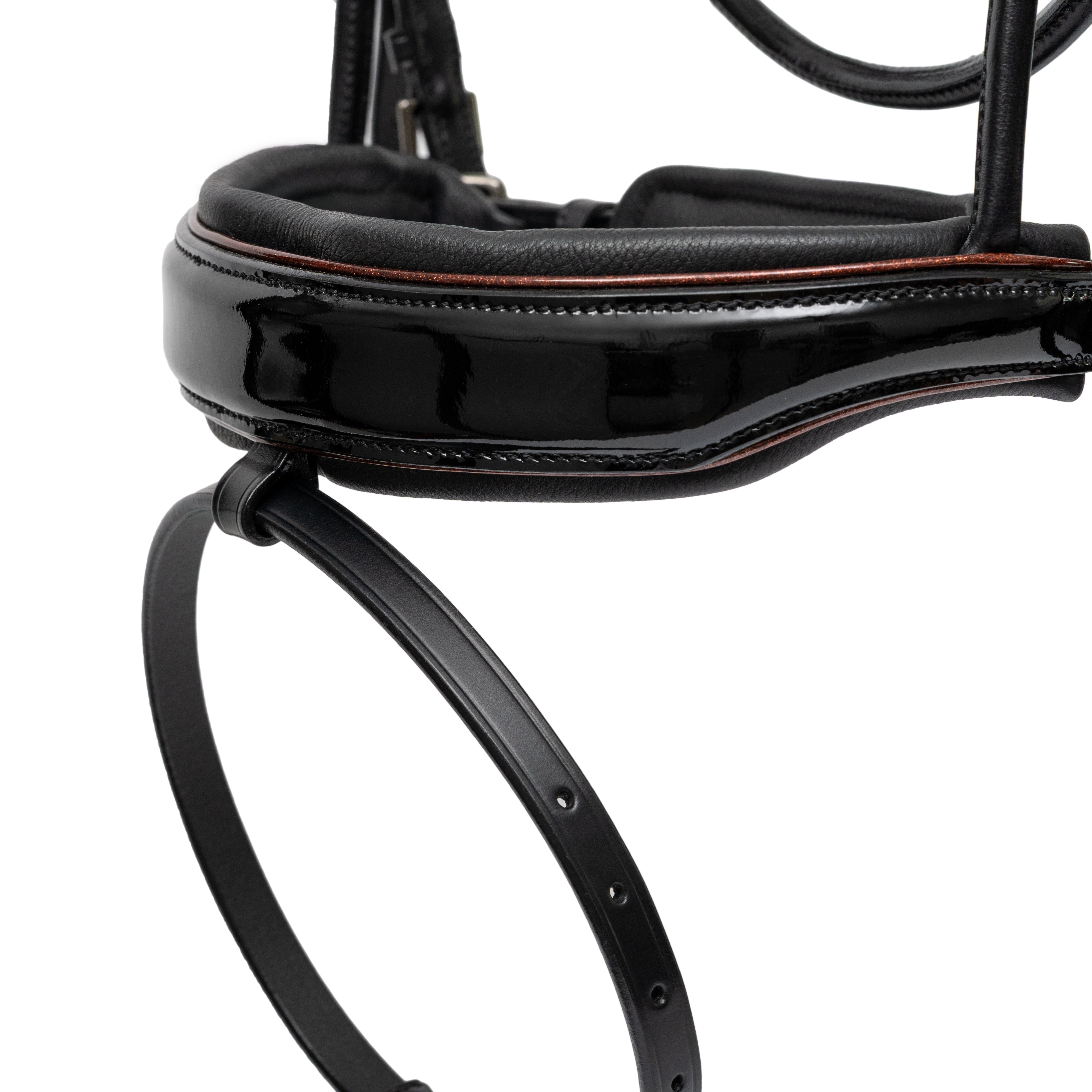 The Aachen Rolled Black Patent Leather Snaffle Bridle