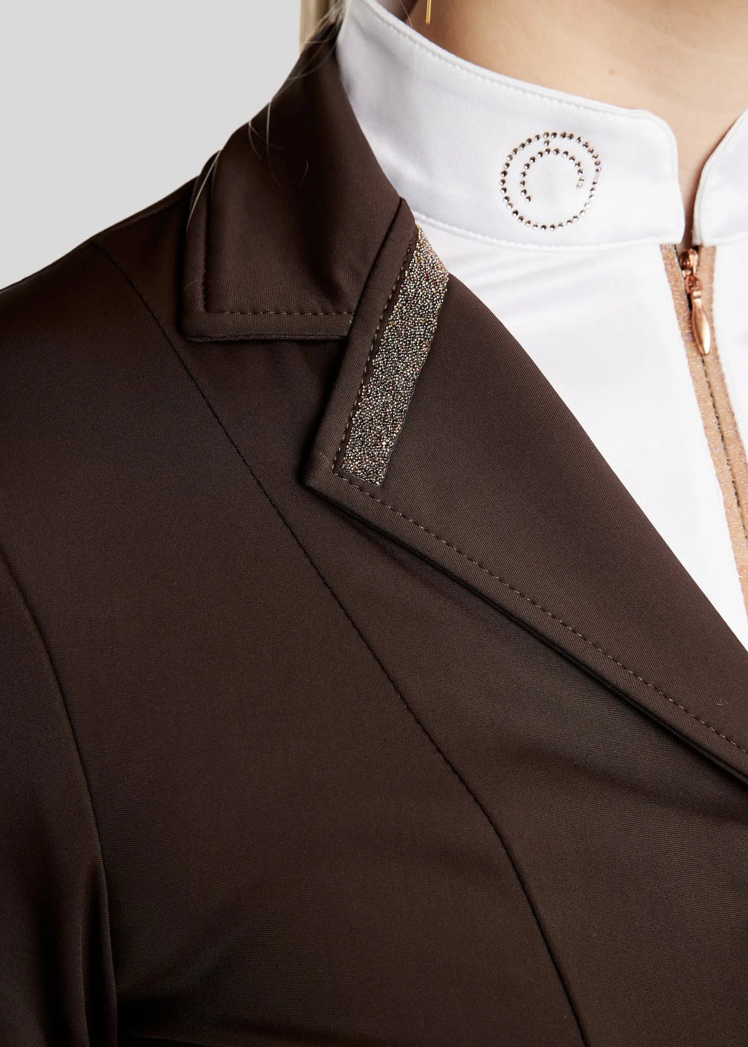 Montar MoGloria Competition Coat Rose Gold Caviar Tape and Crystals- Brown
