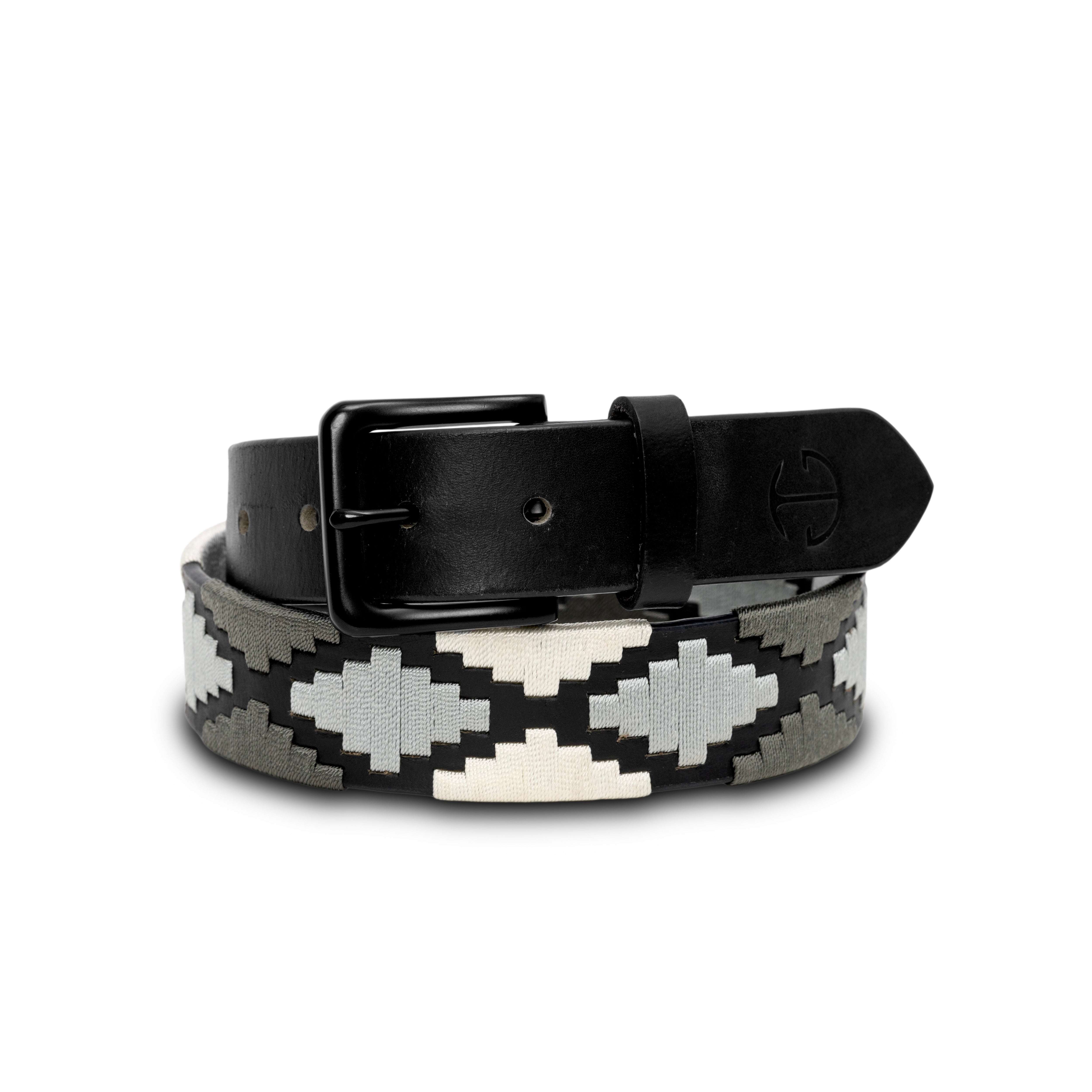 Collective Sierra Blanca -Gunmetal Grey, Silver & Pearl Black Leather Polo Belt