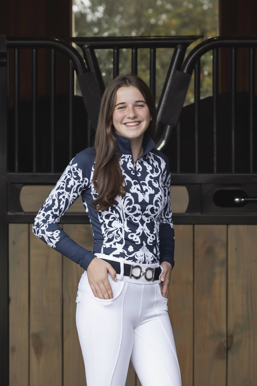 THEO Navy White Filigree Shirt