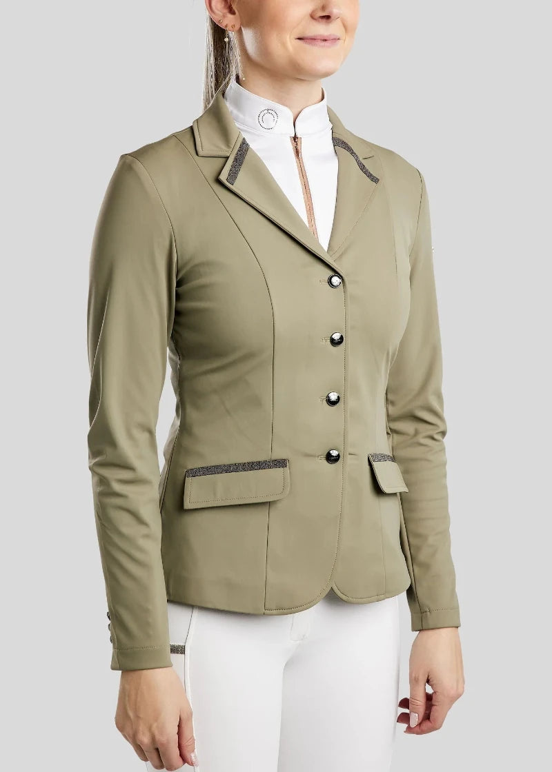 Montar MoGloria Competition Coat Gun Metal Caviar Tape and Crystals- Dusty Green