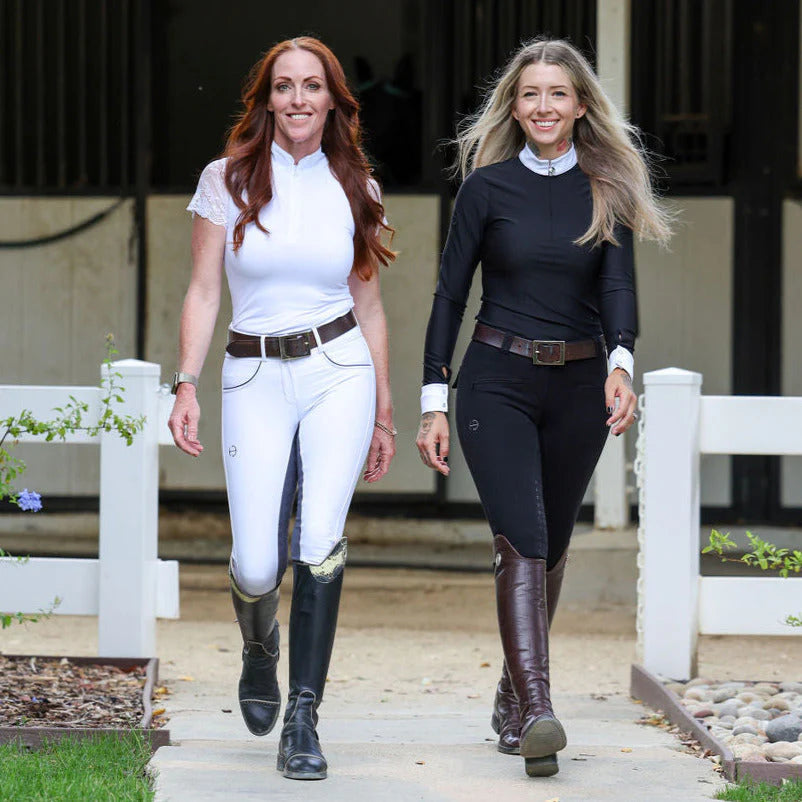 Halter Ego Evolution Competition Breeches- White + Charcoal-Mid Rise