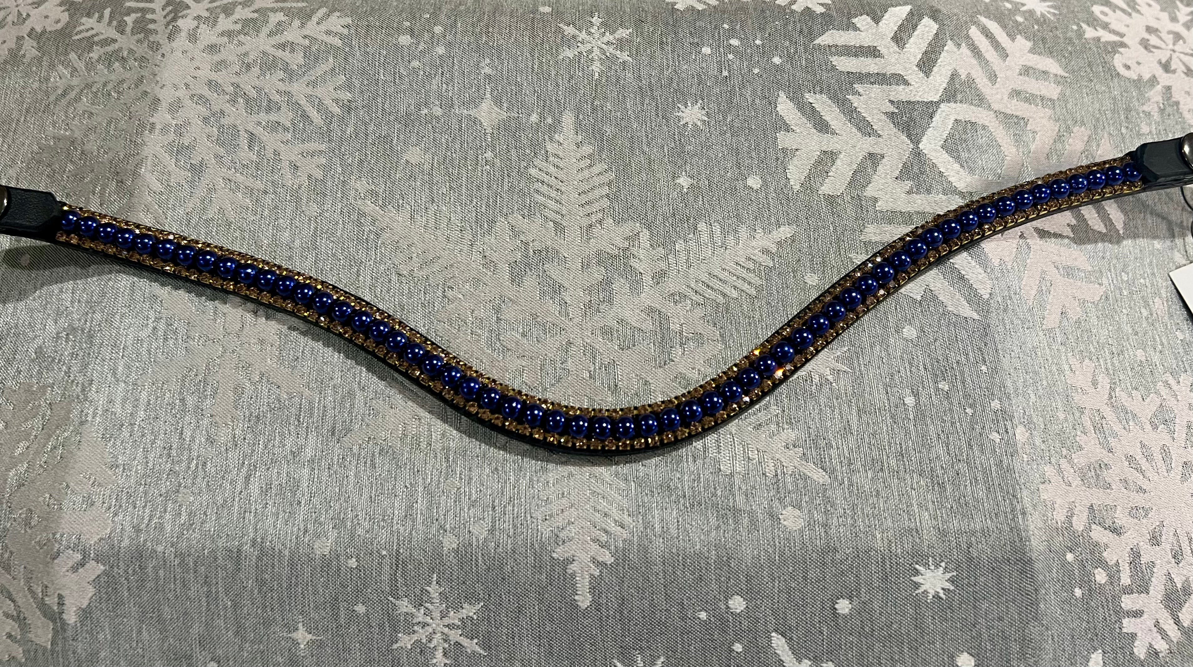 Blue Pearl & Gold Browband - Full