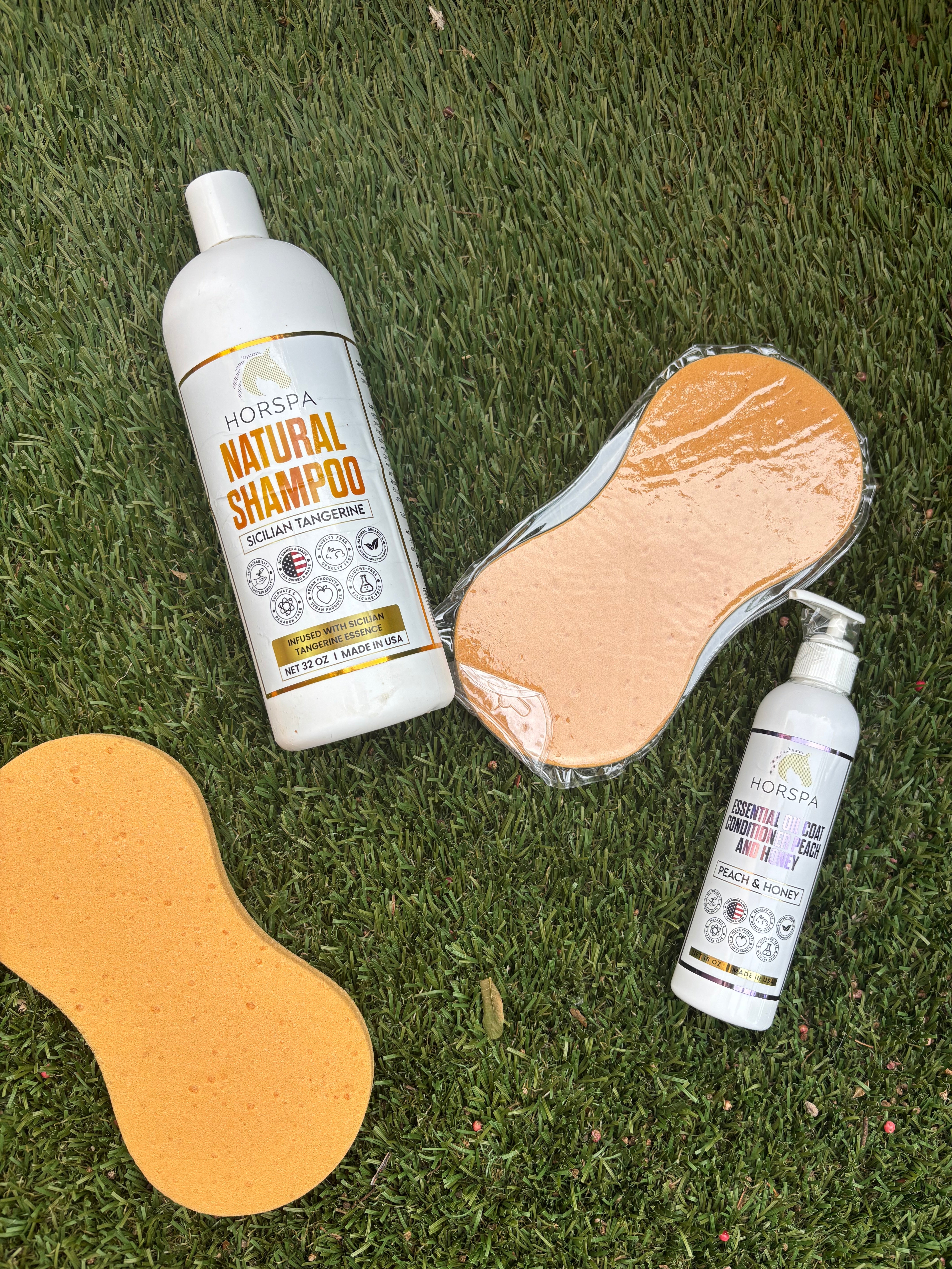 Combo Pure Morocco Argan Oil Shampoo 32oz plus Essential Oil Coat Conditioner Peach and Honey 16oz with Sponge applicator