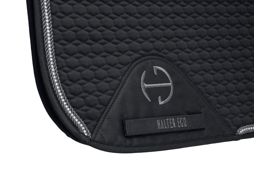 Halter Ego European Cotton Dressage Saddle Pad - Black W/ Crystal&Gunmetal Trim