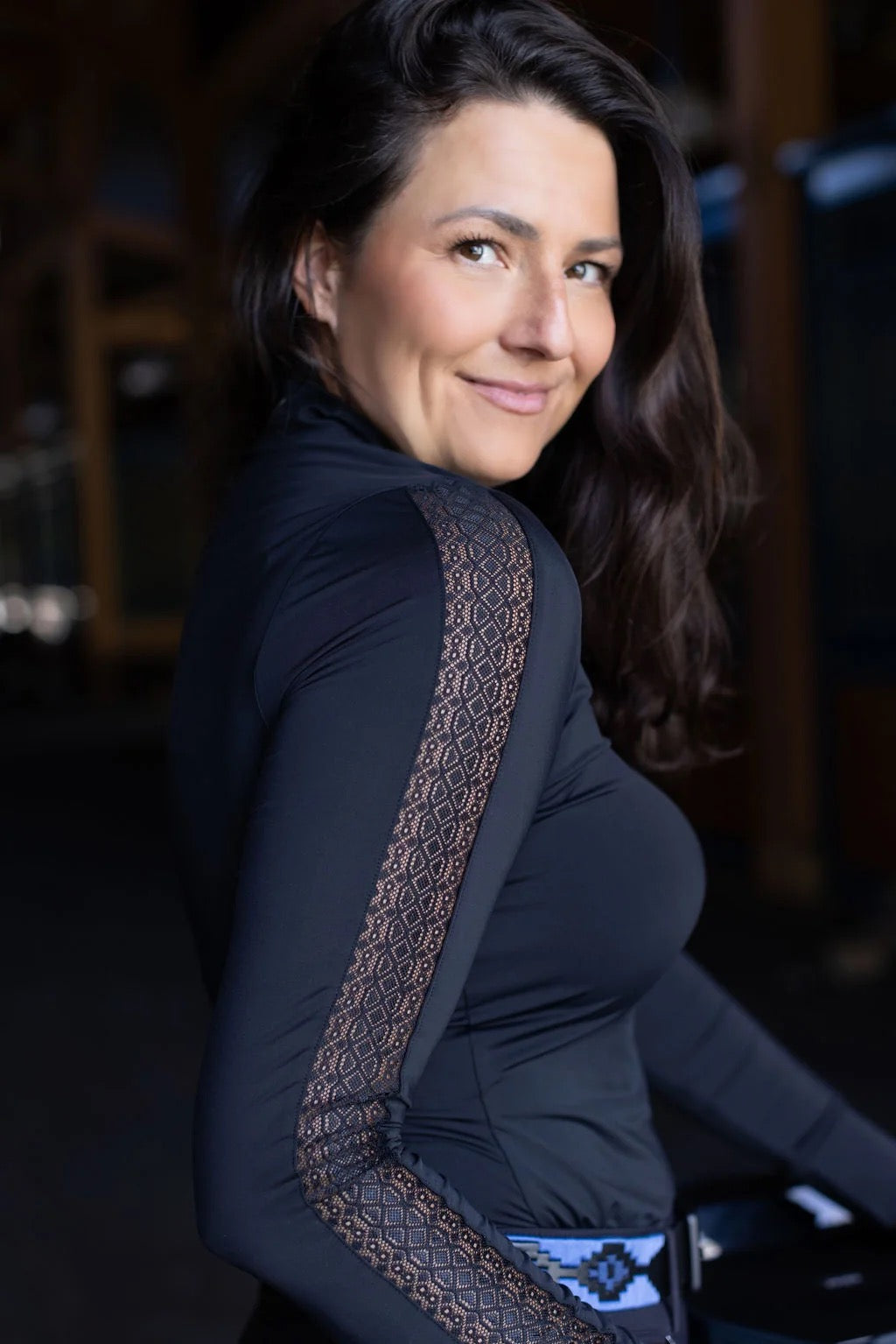 Halter Ego Annabelle - Long Sleeve Lace Riding Top - Black