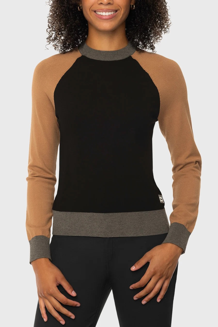 Kastel Crewneck Colorblock Sweater - Black, Camel & Charcoal