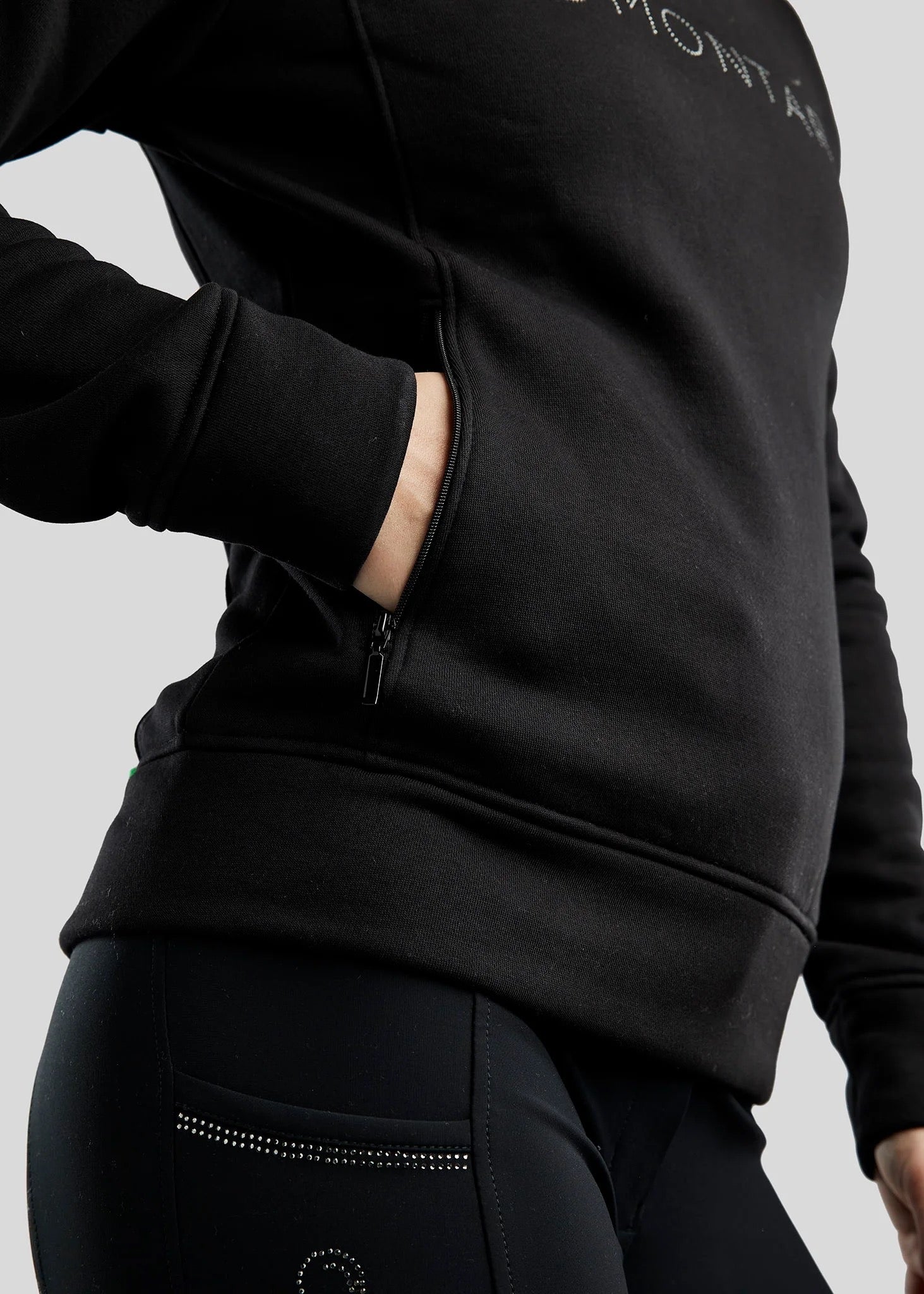 Montar MoNaja High Collar Sweatshirt with Gun Metal Crystals - Black
