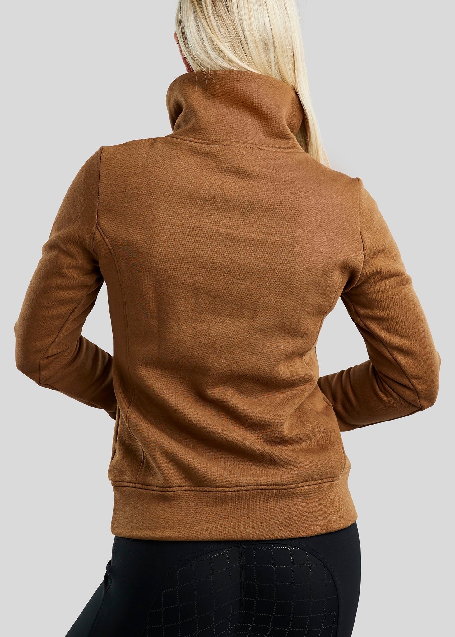 Montar MoNaja High Collar Sweatshirt with Gun Metal Crystals - Toffee