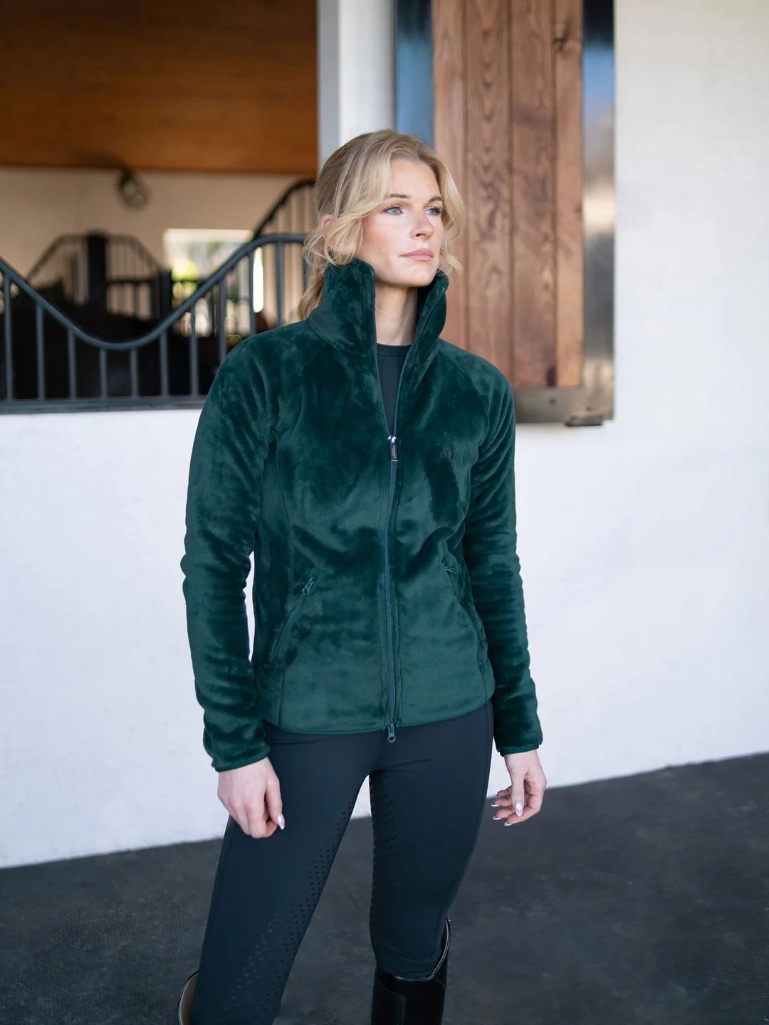 Equestrian Stockholm Velvet Fleece Jacket - Sycamore Green