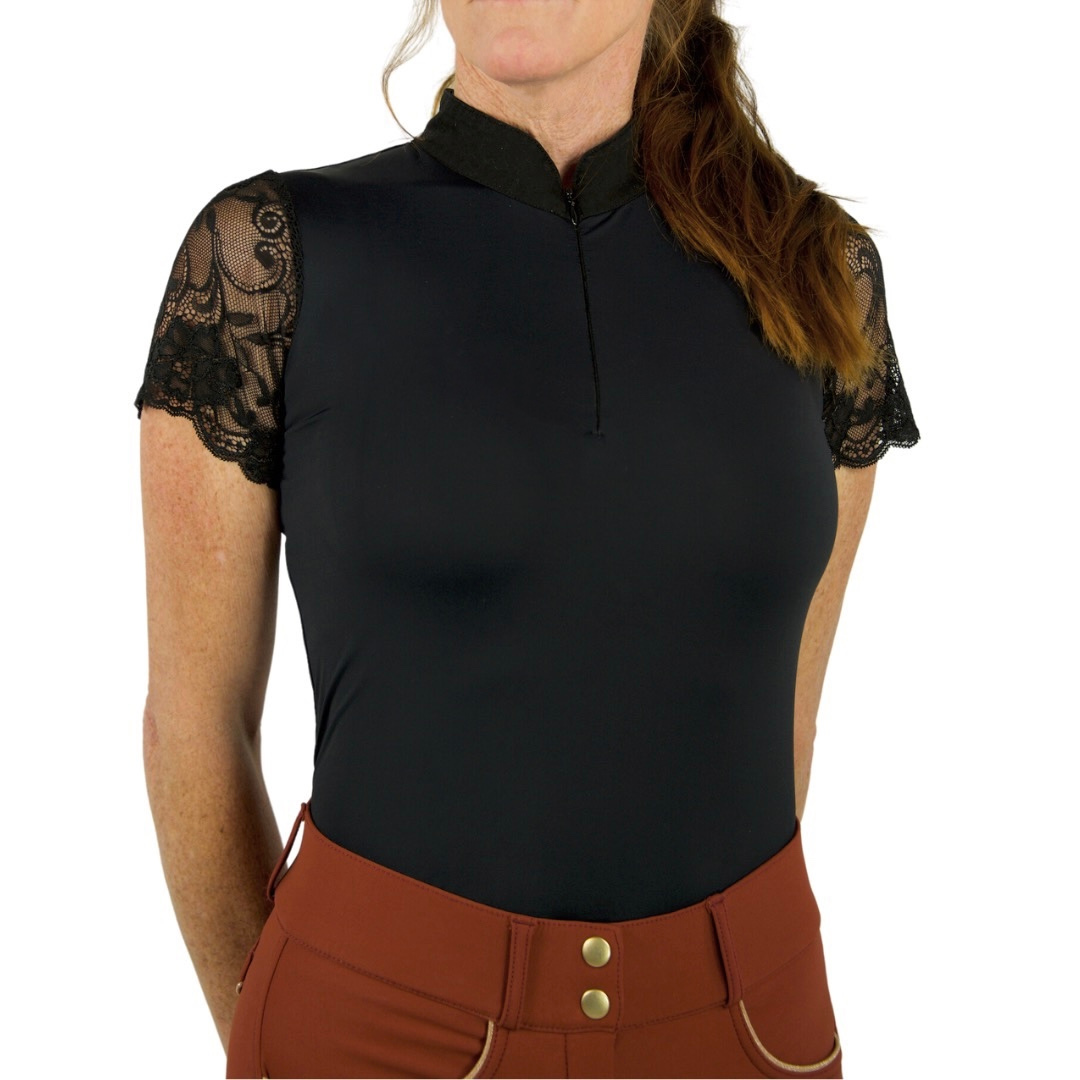 Tara Short Sleeve Lace Competition Shirt - Black