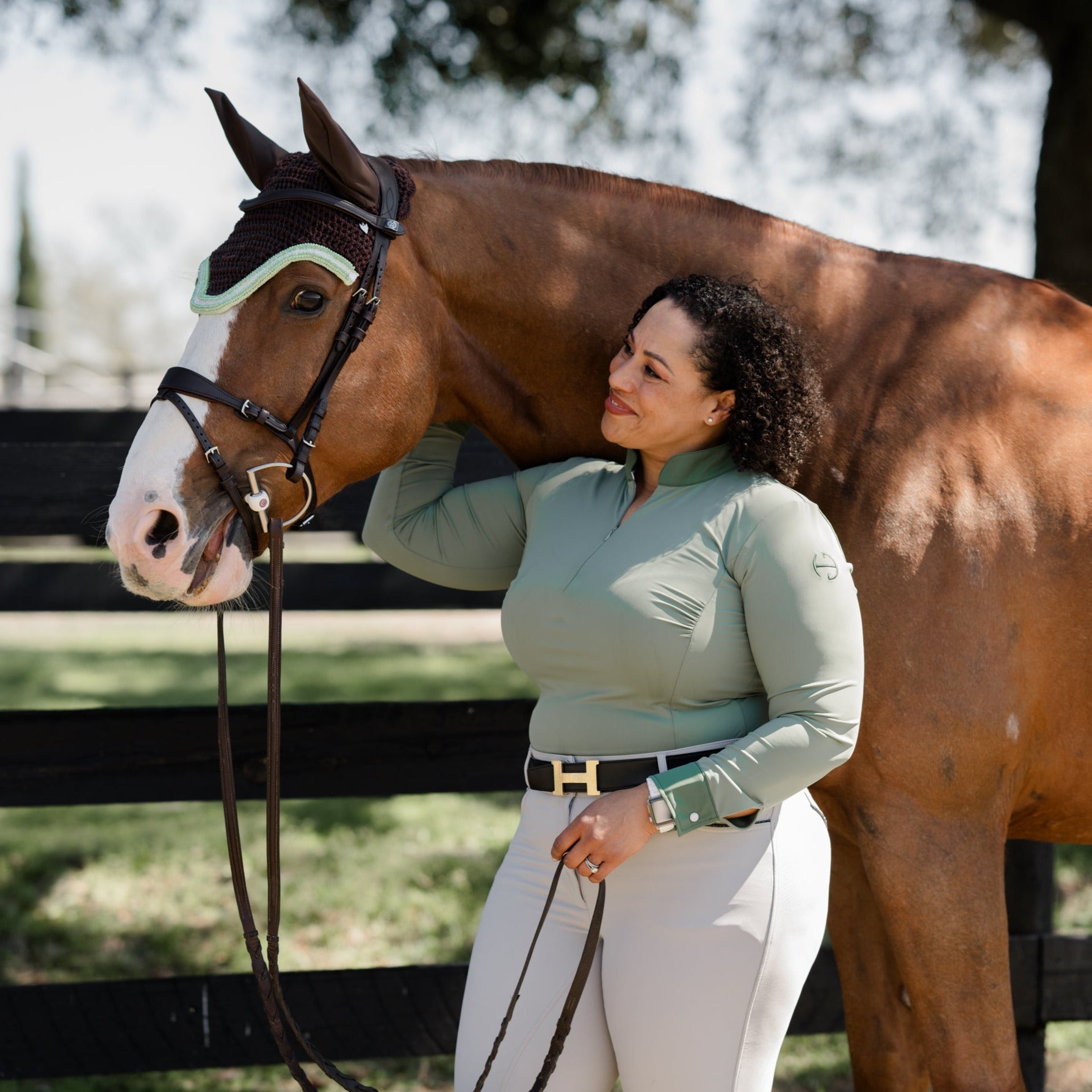 Roxana - Black & Luxe Gray Long Sleeve Riding Shirt