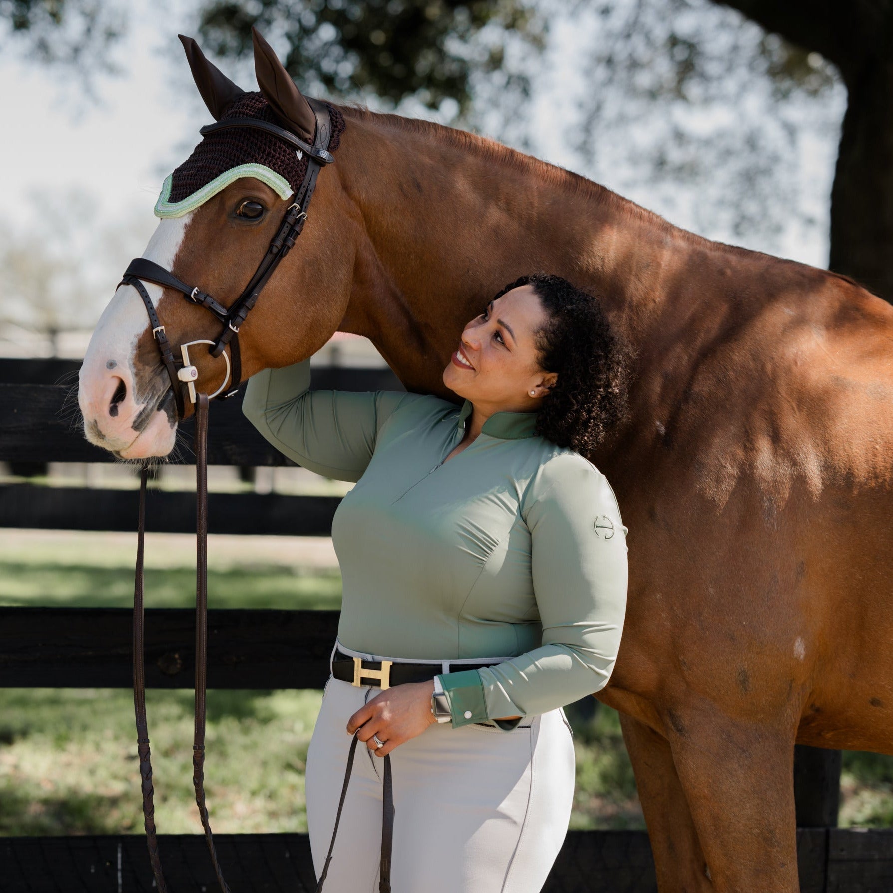Roxana - Black & Luxe Gray Long Sleeve Riding Shirt