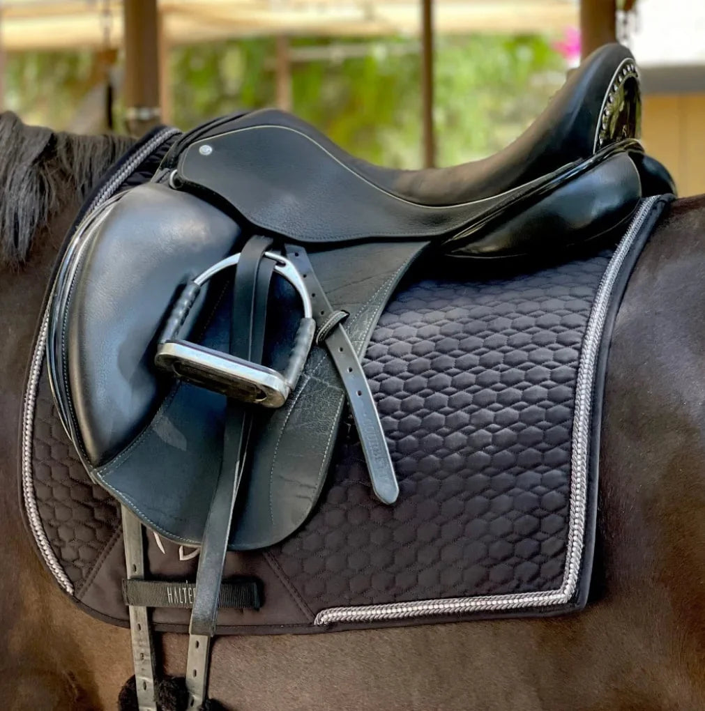 Halter Ego European Cotton Dressage Saddle Pad - Black W/ Crystal&Gunmetal Trim