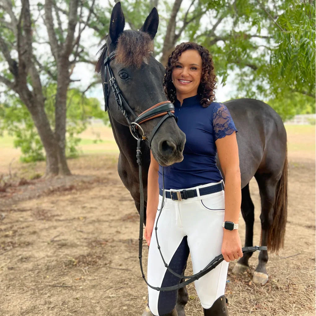 Halter Ego Evolution White Competition Breech with Contrast Seat-High Waist