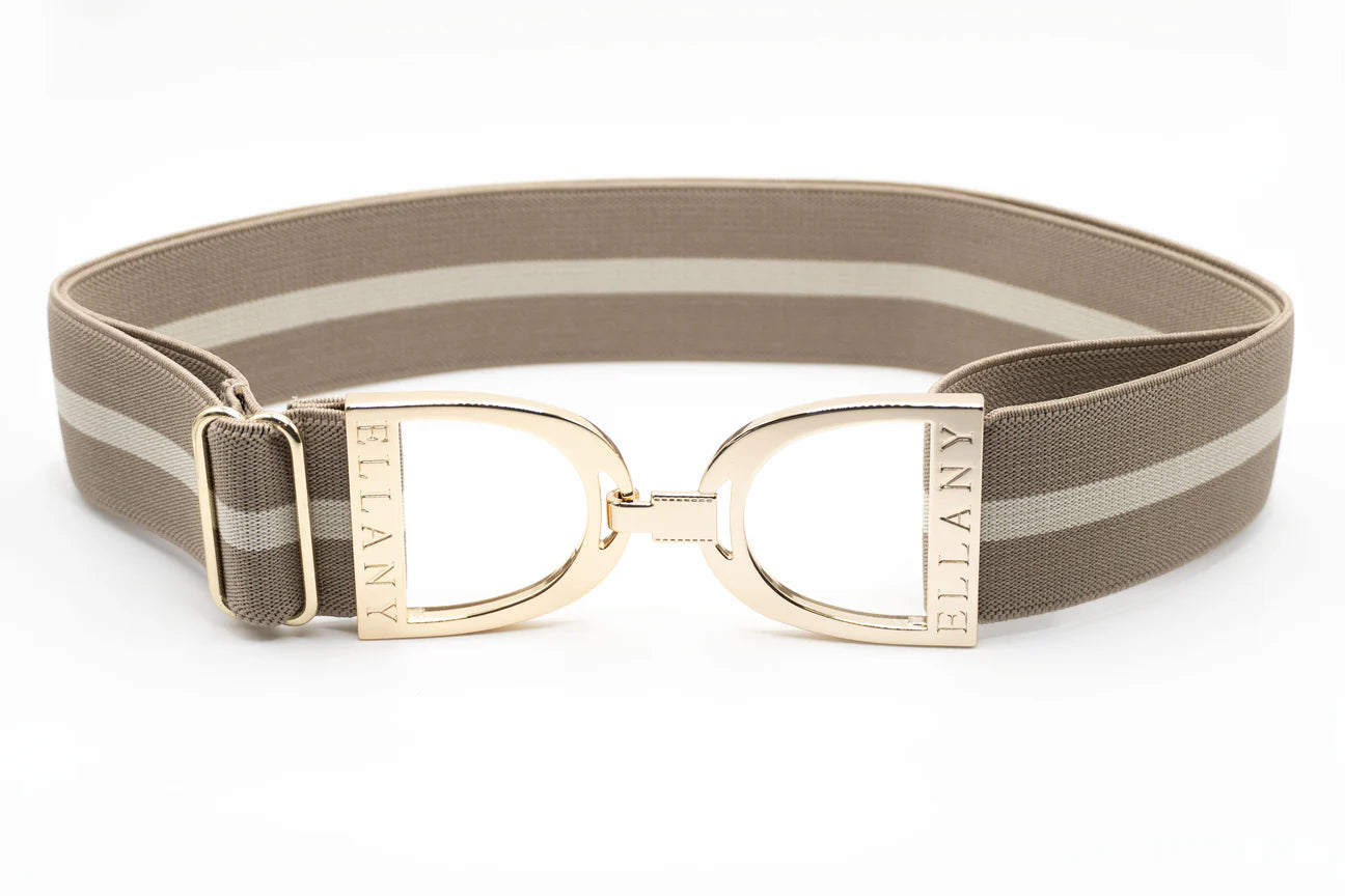 Ellany Taupe & Cream - 1.5" Gold Stirrup Elastic Belt