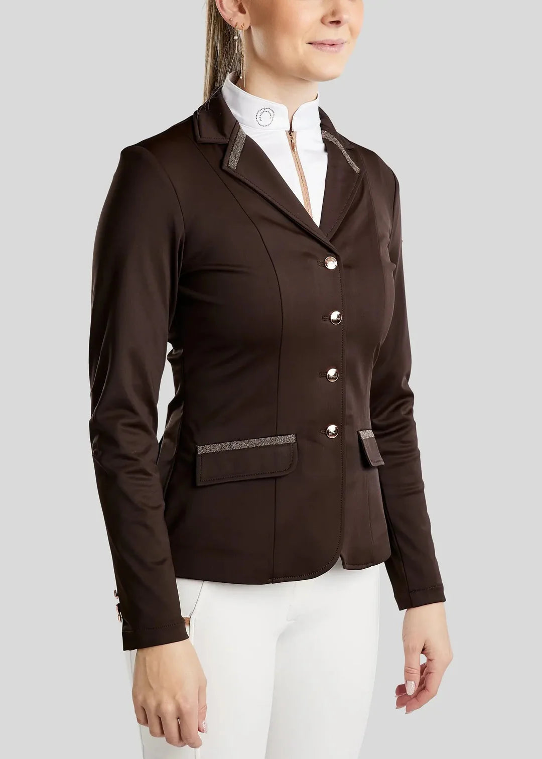 Montar MoGloria Competition Coat Rose Gold Caviar Tape and Crystals- Brown