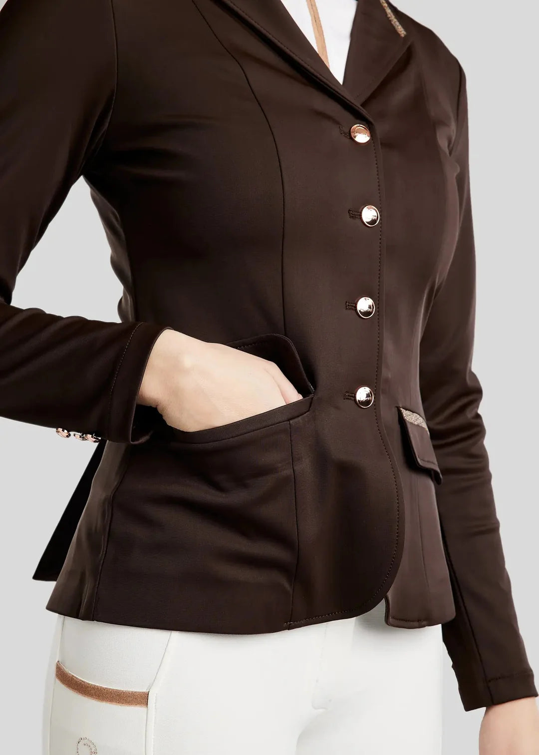 Montar MoGloria Competition Coat Rose Gold Caviar Tape and Crystals- Brown