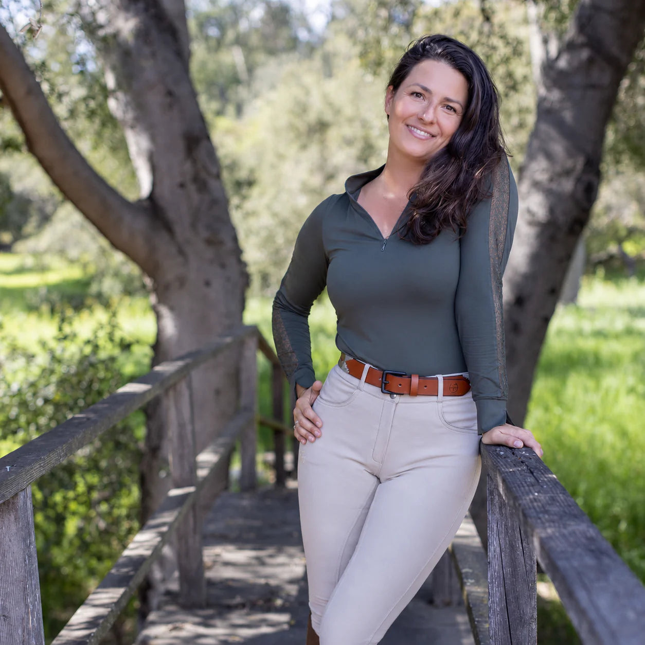 Halter Ego Annabelle - Long Sleeve Lace Riding Top - Army Green