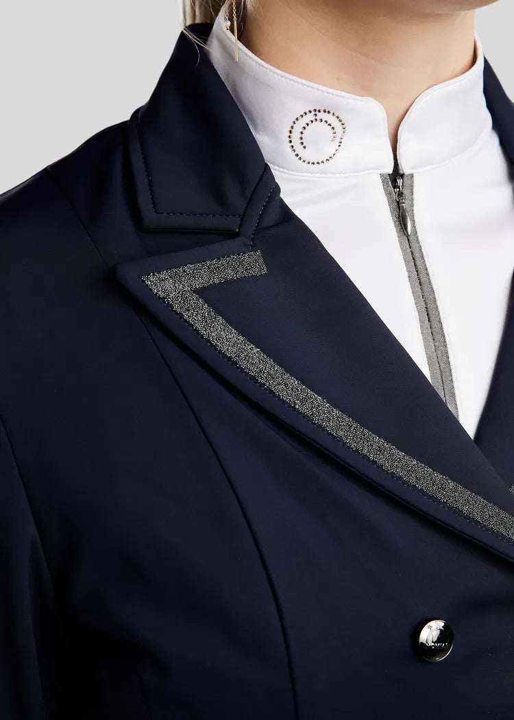 Montar MoGloria Gun Metal Ladies Long Tail Coat Caviar Tape & Crystals - Navy