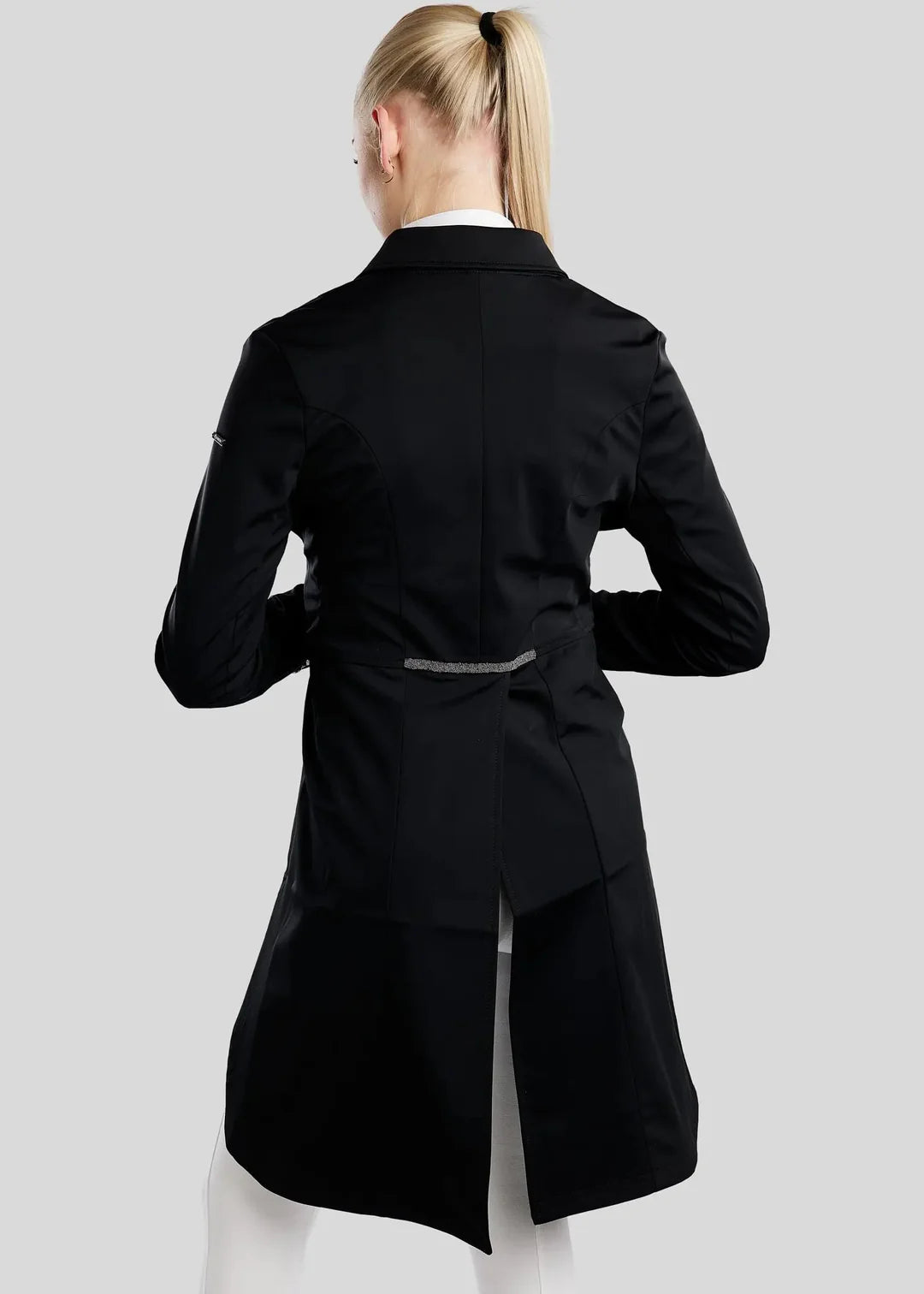 Montar MoGloria Gun Metal Ladies Long Tail Coat Caviar Tape & Crystals Black