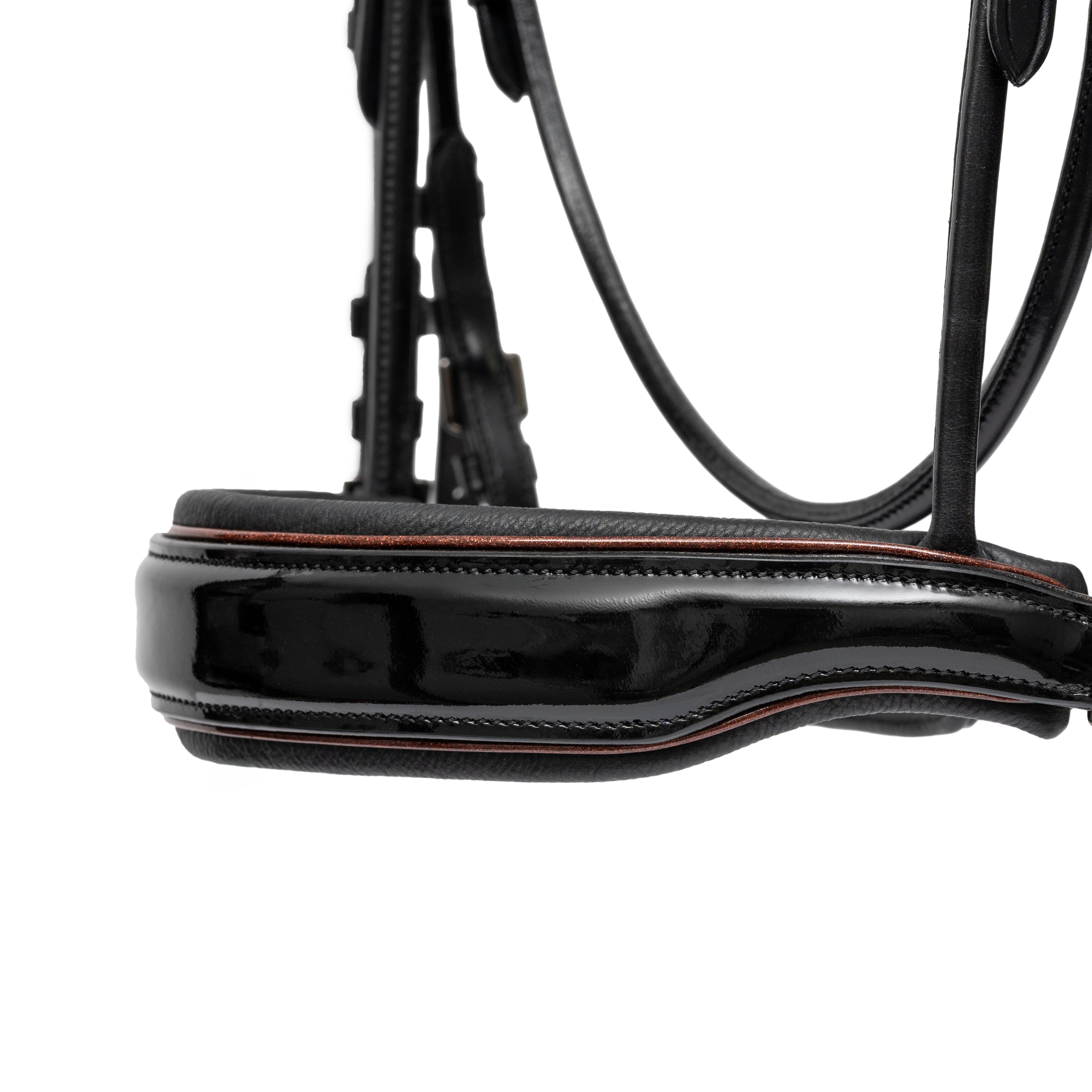 🤎 The Aachen Rolled Black Patent Leather Double Bridle