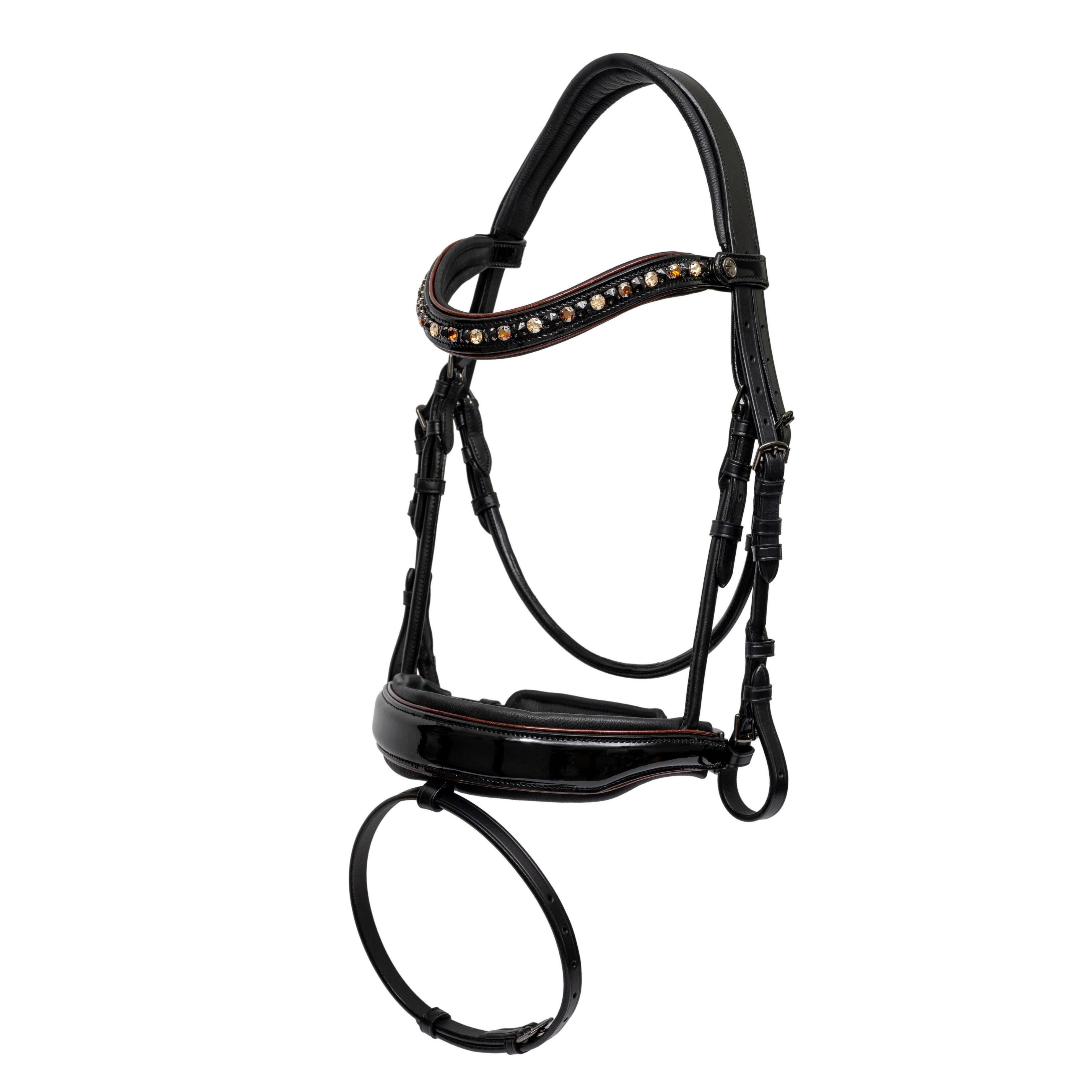 The Aachen Rolled Black Patent Leather Snaffle Bridle