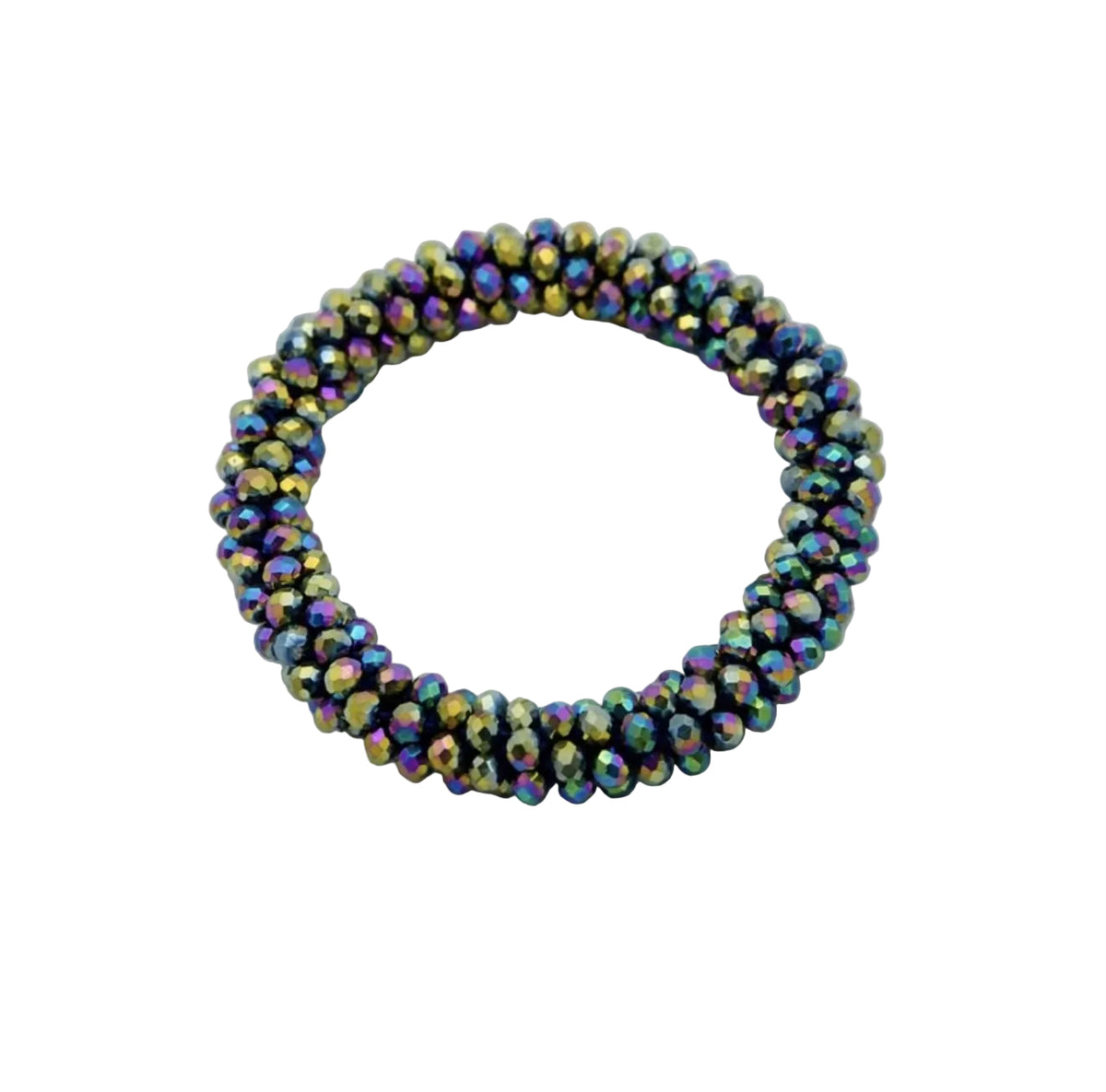 Rhinestone hair scrunchie blue, purple, and golden reflections