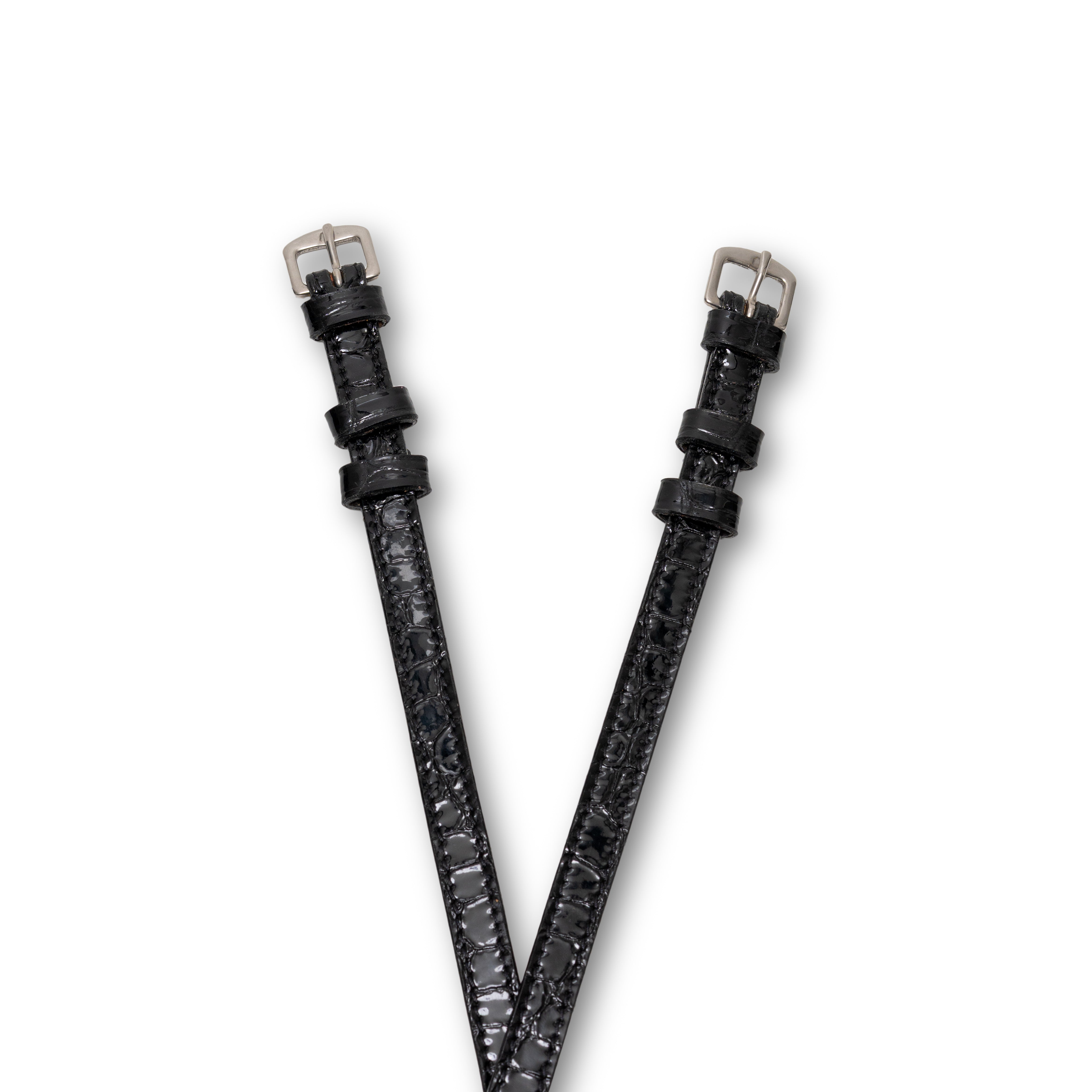 Black Patent Croc Embossed Spur Straps