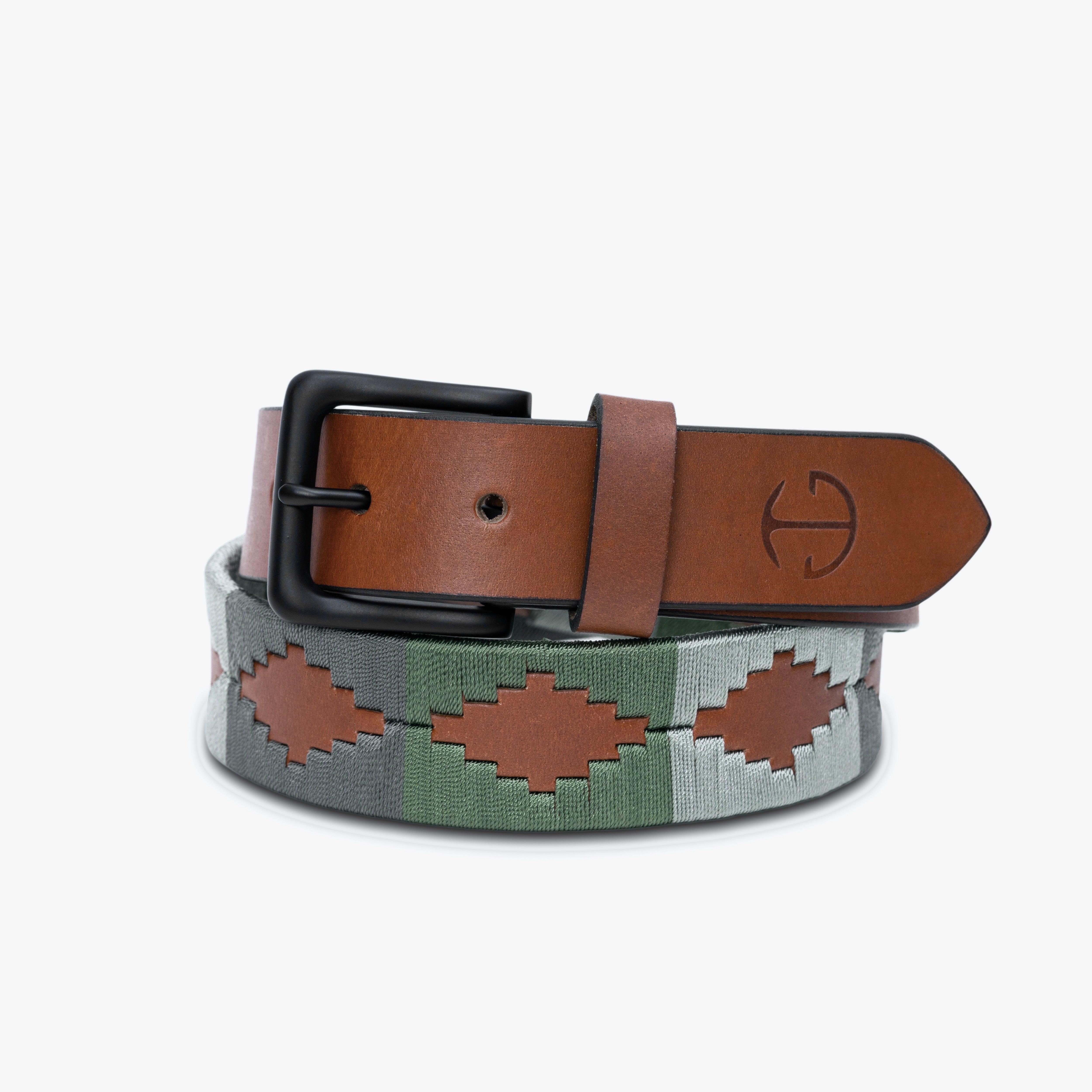 El Valle  - Sage Green, Willow & Silver Cognac Leather Polo Belt