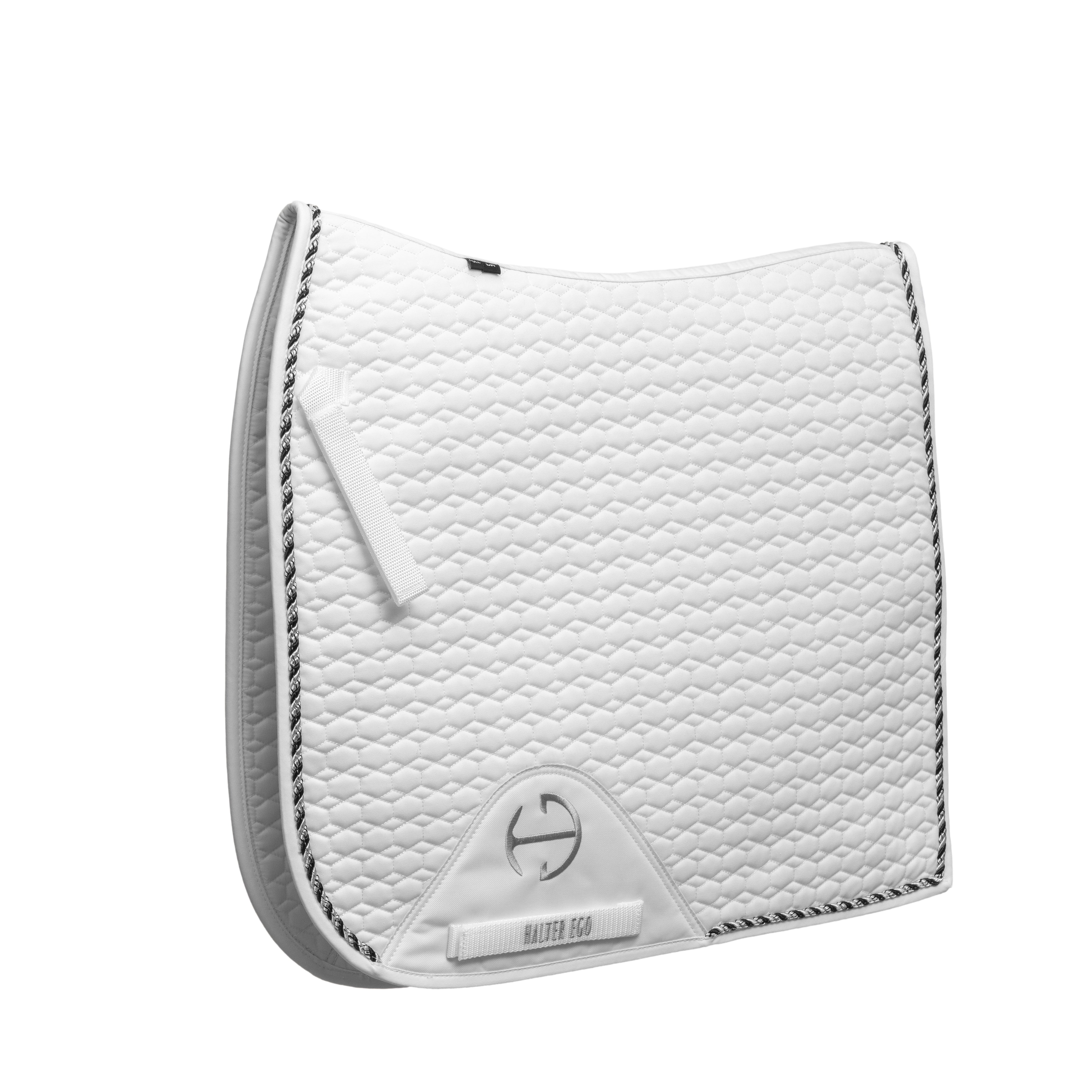 European Cotton Dressage Saddle Pad - White & Black Twist Trim Full