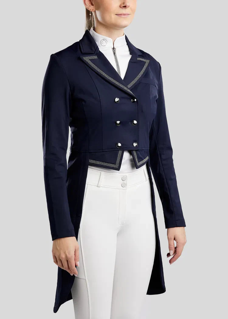 Montar MoGloria Gun Metal Ladies Long Tail Coat Caviar Tape & Crystals - Navy