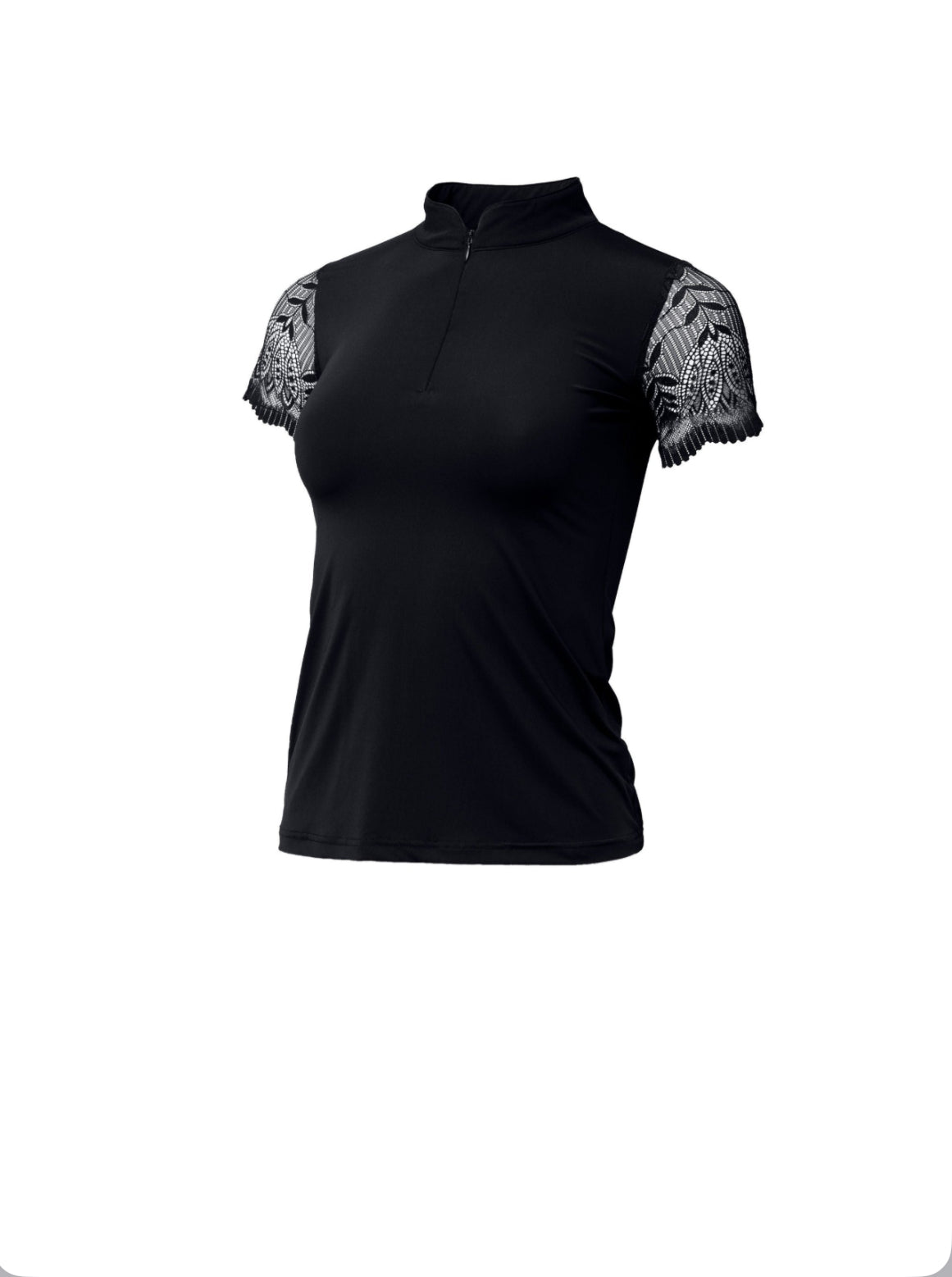 Halter Ego Charlie Short Sleeve Lace Riding Shirt - Black