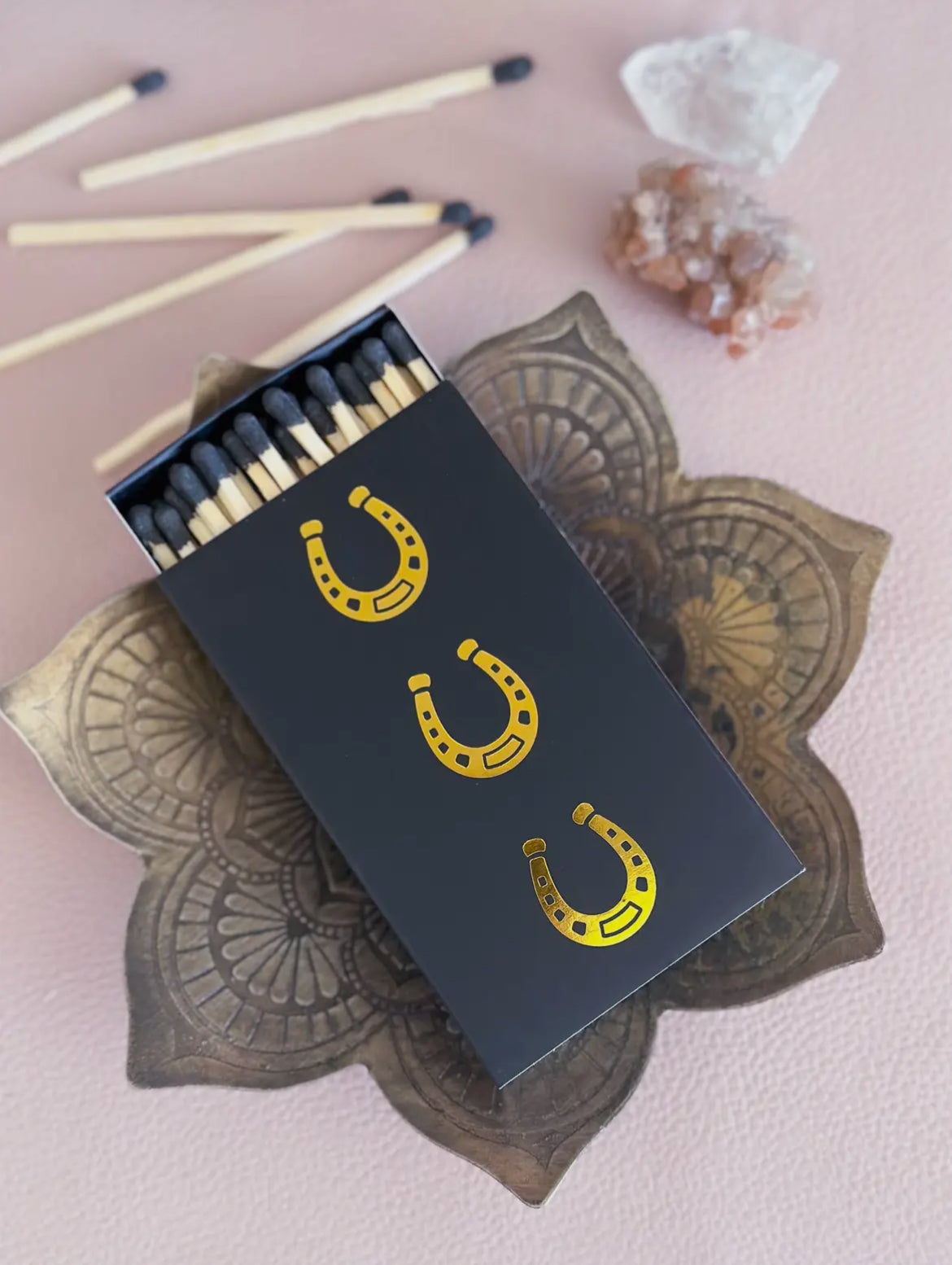 Stable Style Black Oversized Horseshoe Matches with Gold Foil