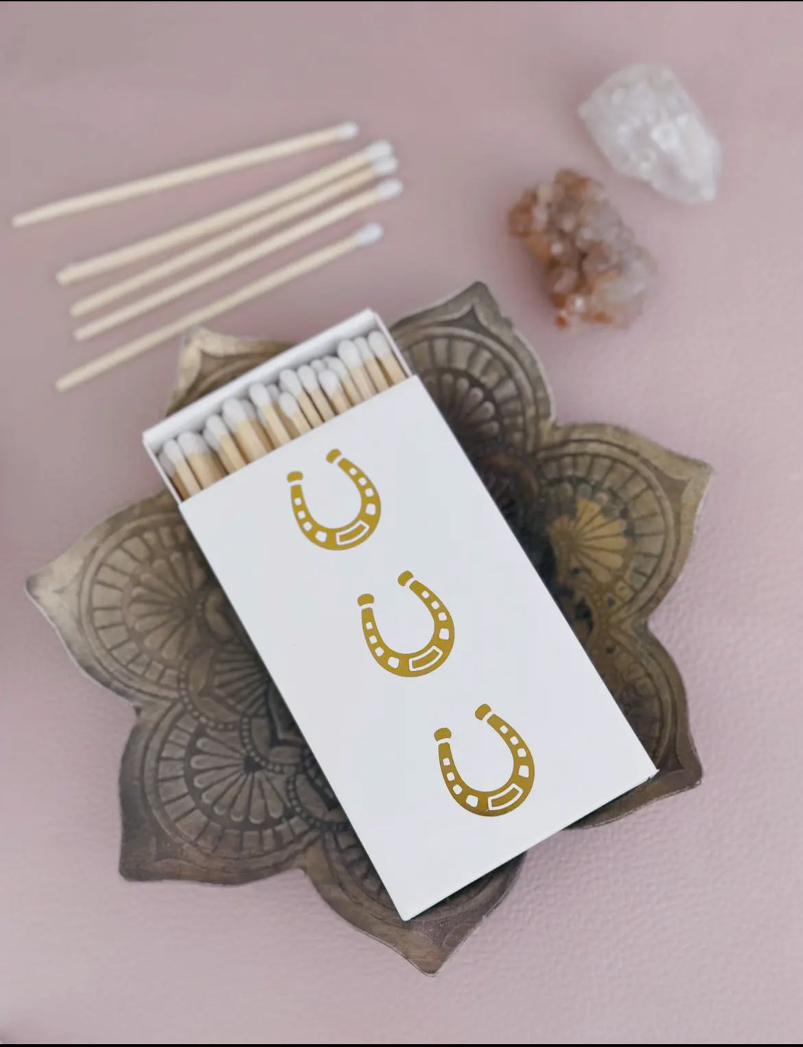 Stable Style White Oversized Horseshoe Matches with Gold Foil
