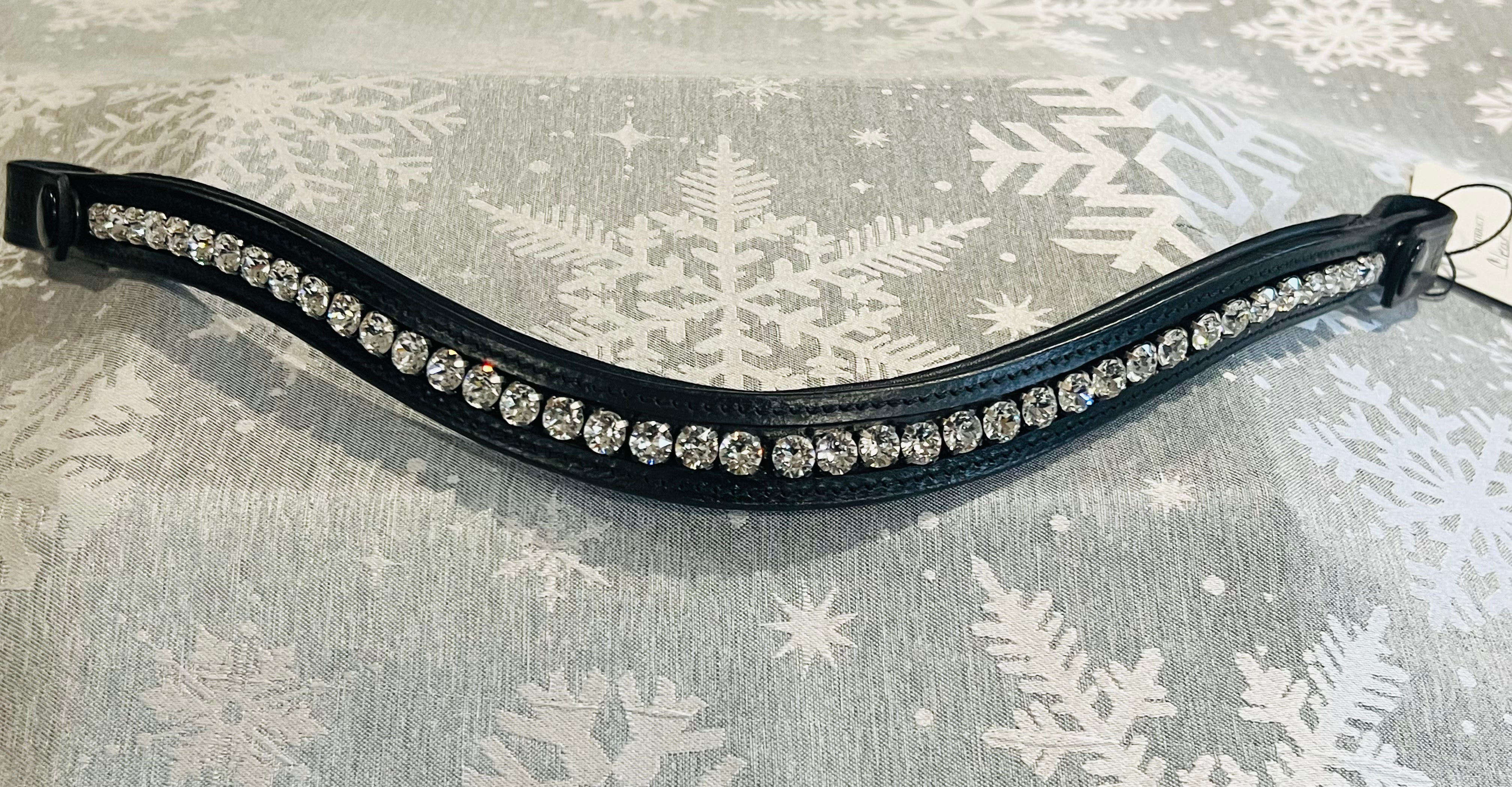 Halter Ego Clear Crystal Black Leather  Browband - XFull