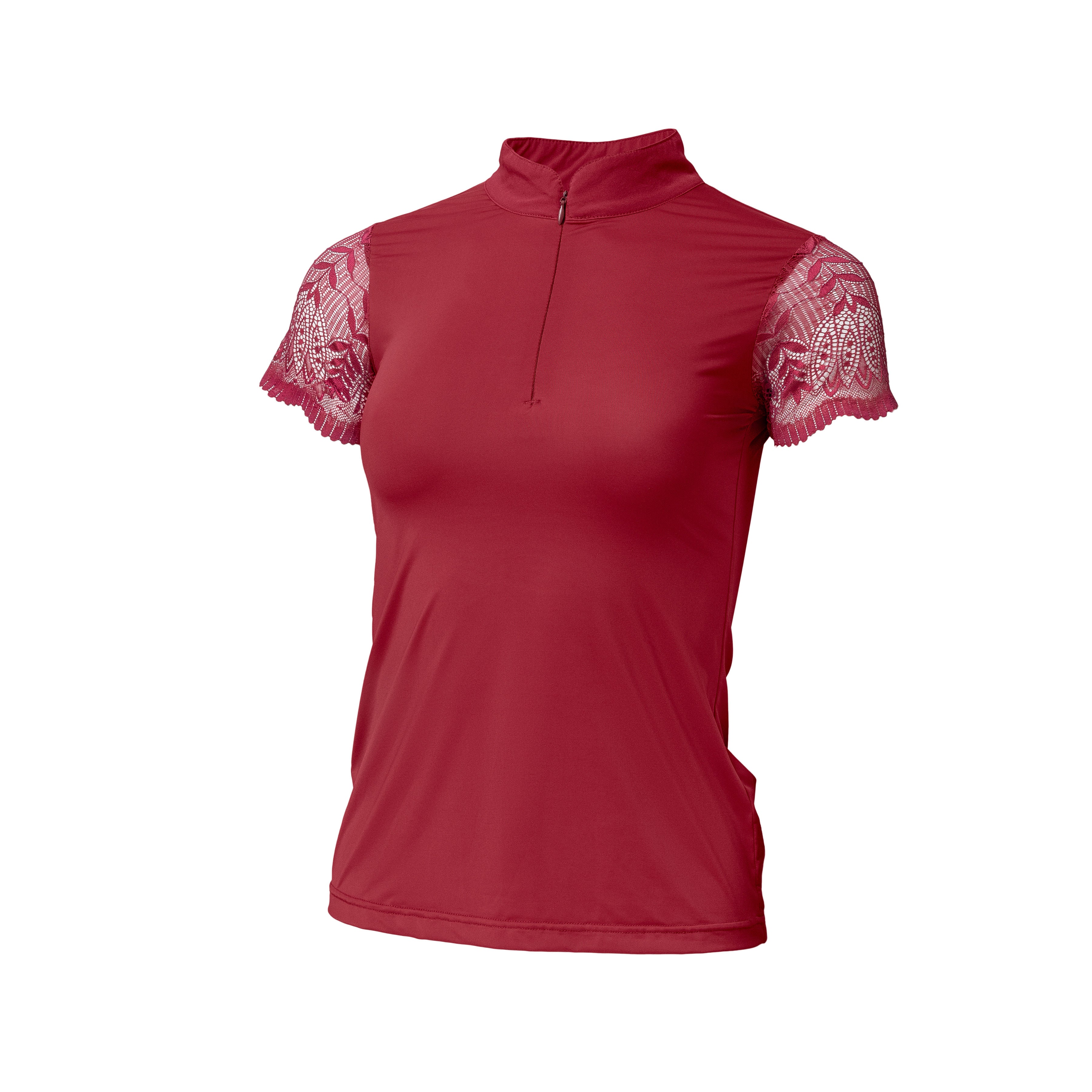 Halter Ego Charlie Short Sleeve Lace Riding Shirt - Cherry Red