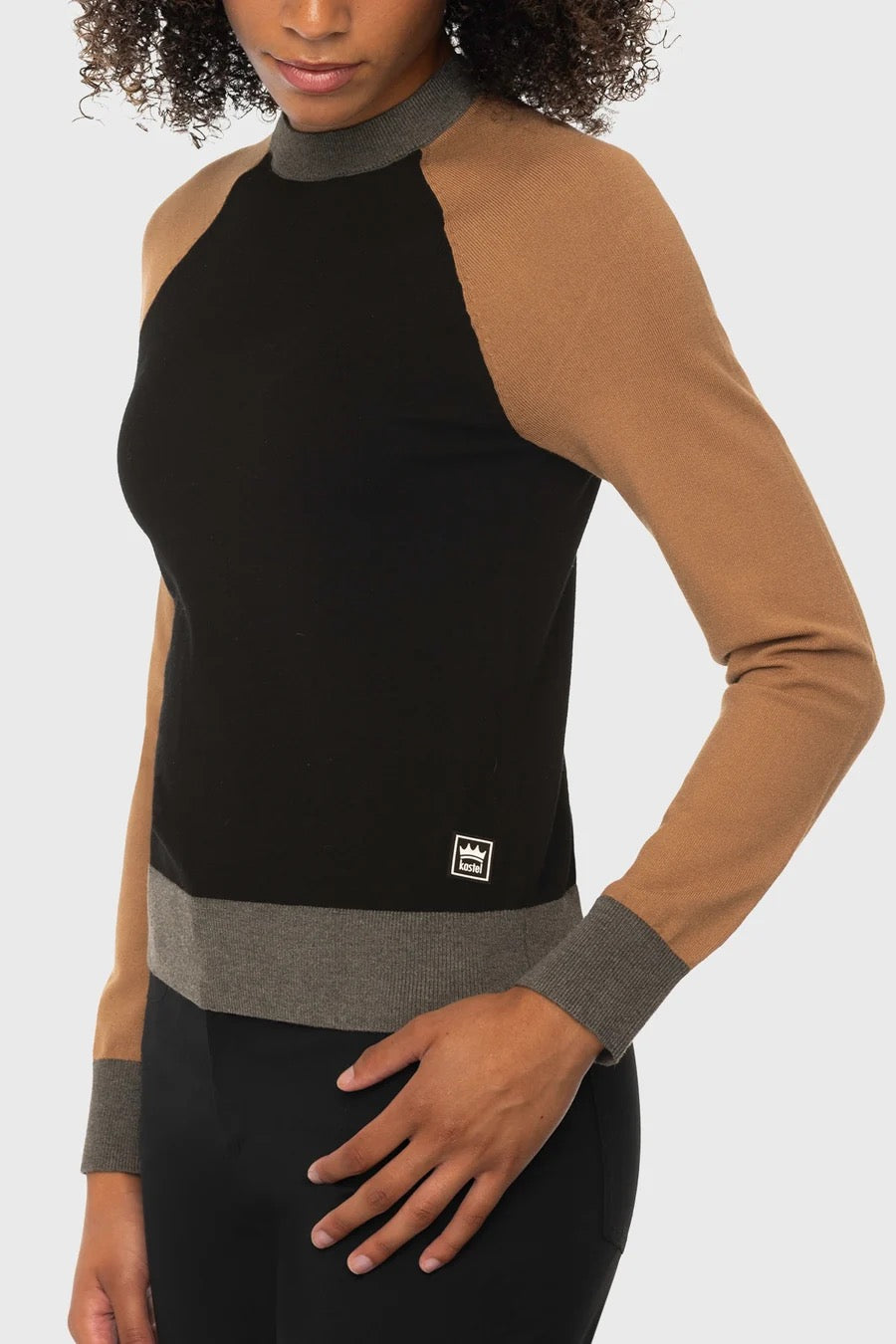 Kastel Crewneck Colorblock Sweater - Black, Camel & Charcoal