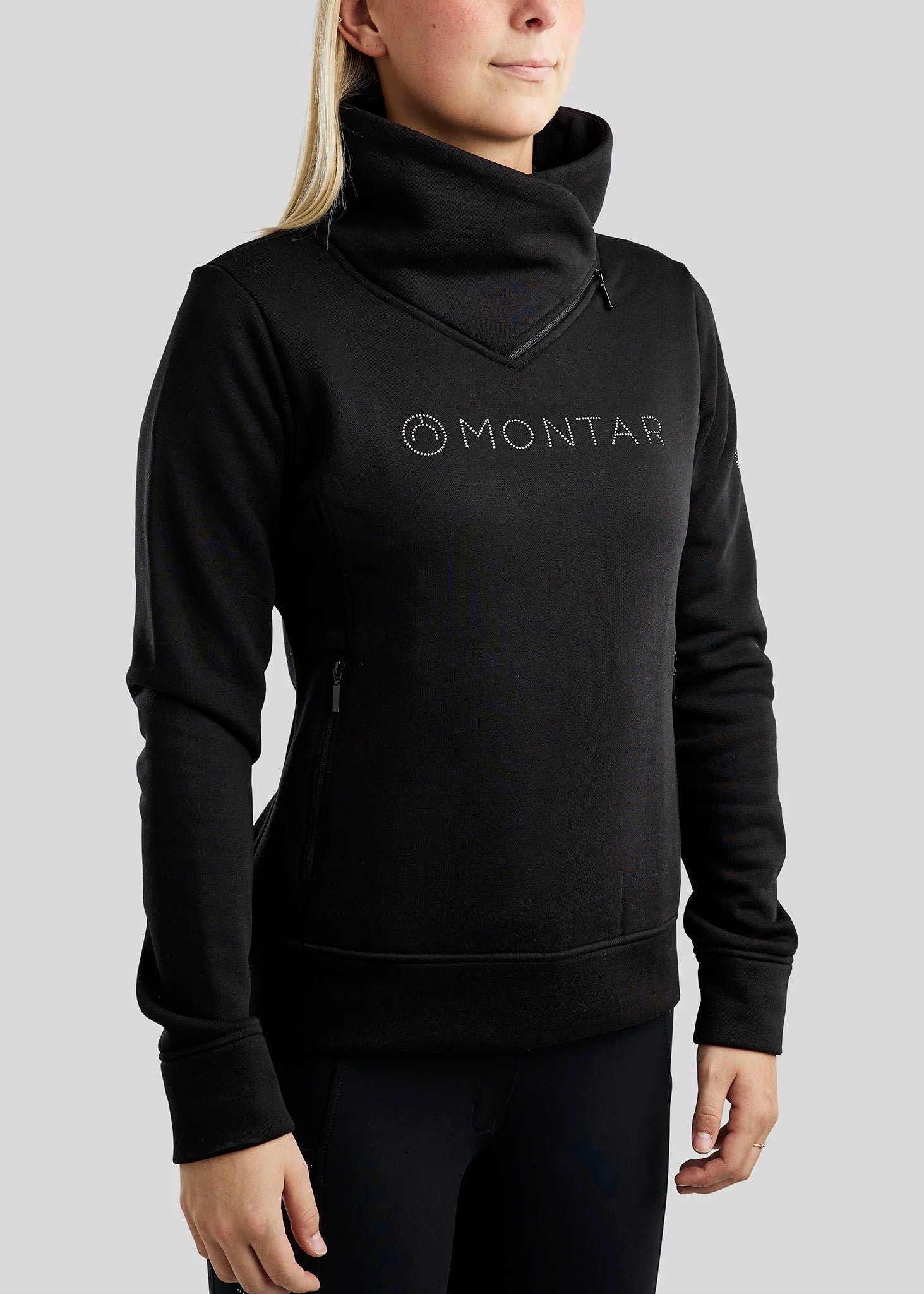 Montar MoNaja High Collar Sweatshirt with Gun Metal Crystals - Black
