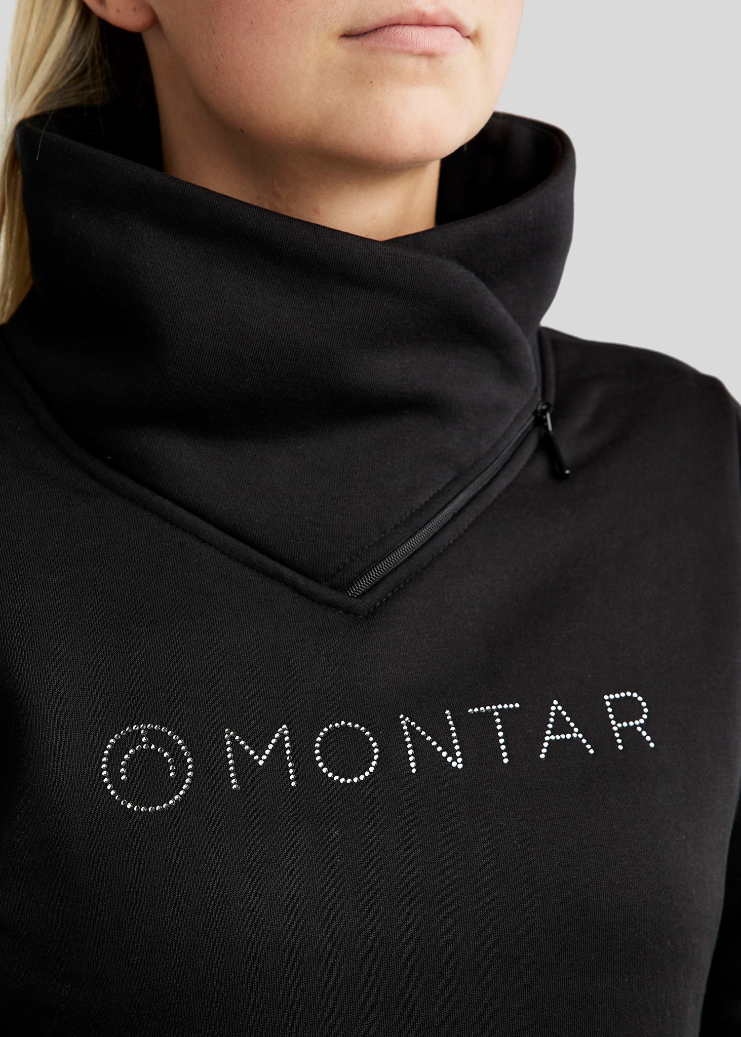 Montar MoNaja High Collar Sweatshirt with Gun Metal Crystals - Black