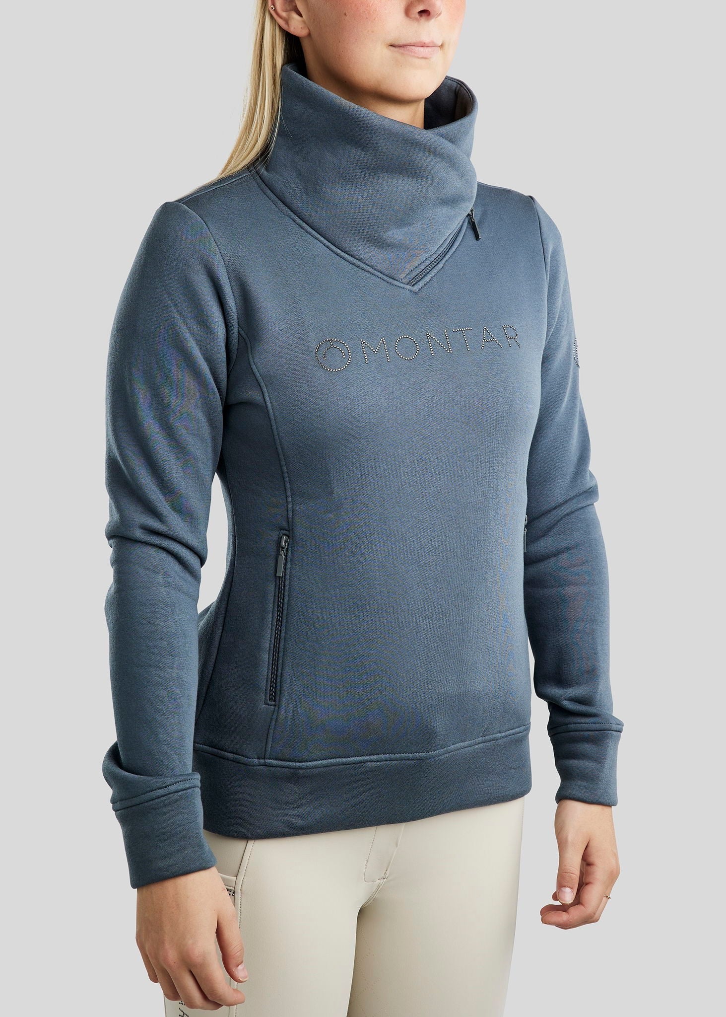 Montar MoNaja High Collar Sweatshirt with Gun Metal Crystals - Dark Slate