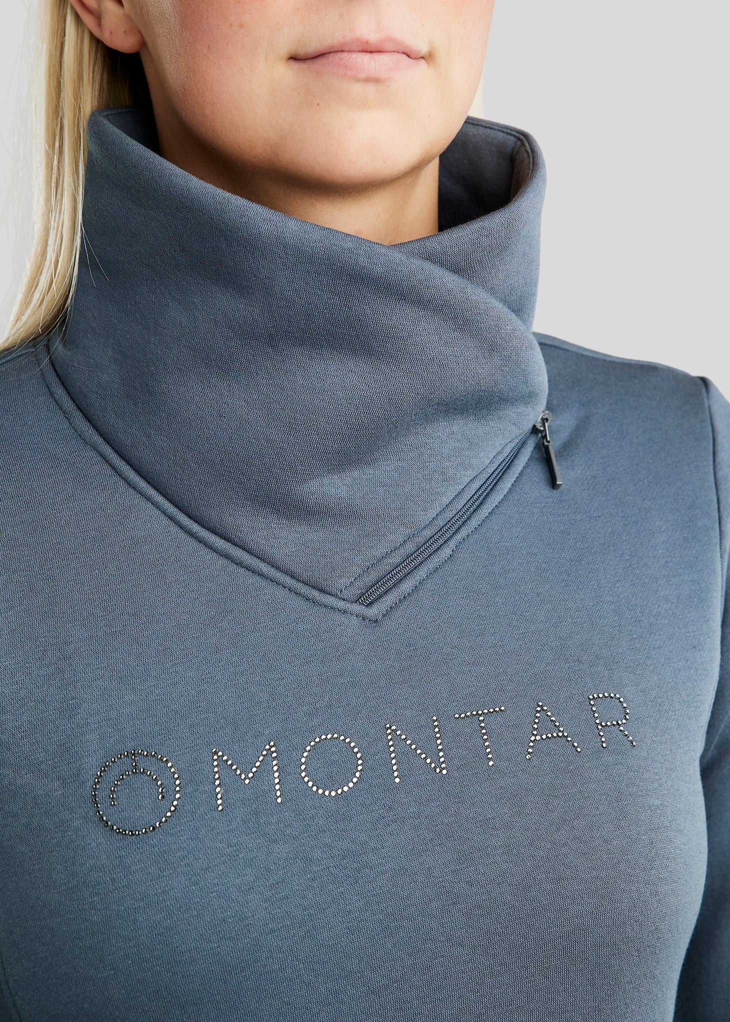 Montar MoNaja High Collar Sweatshirt with Gun Metal Crystals - Dark Slate