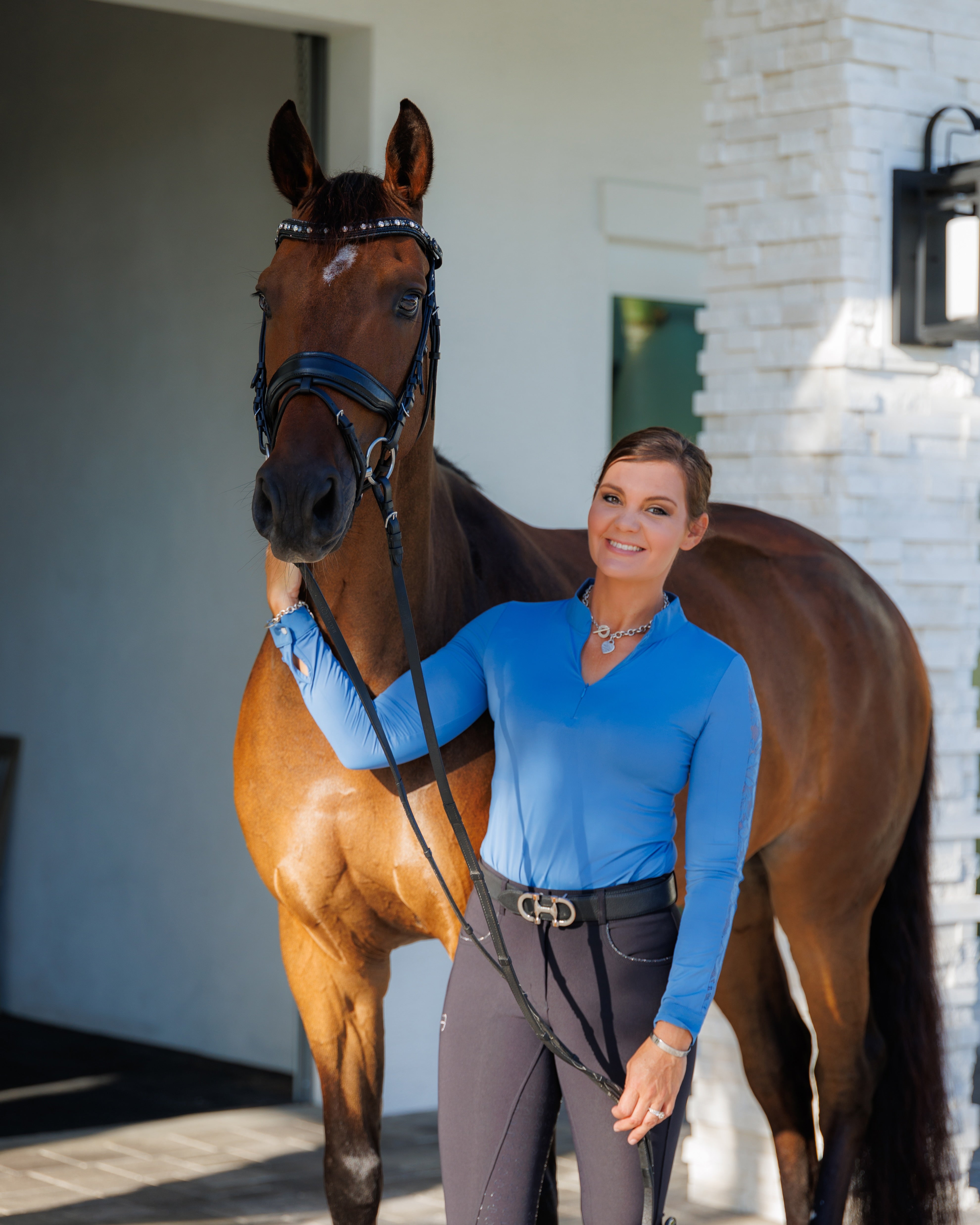 Maia Long Sleeve Lace Competition Shirt  - Sky Blue