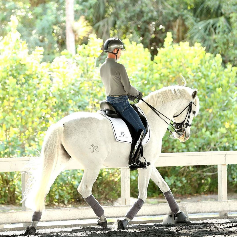 European Cotton Dressage Saddle Pad - White & Black Twist Trim Full