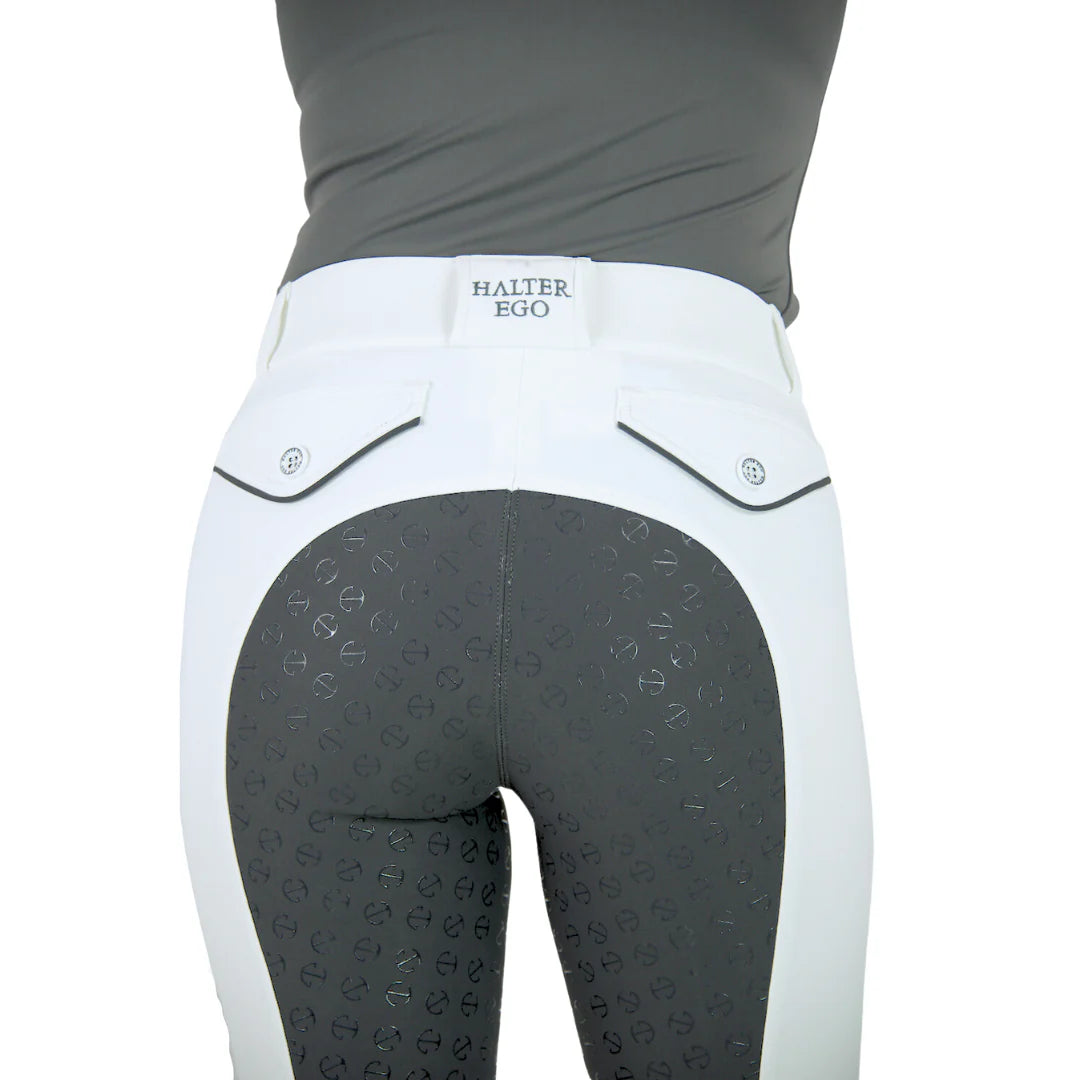 Halter Ego Evolution Competition Breeches- White + Charcoal-Mid Rise