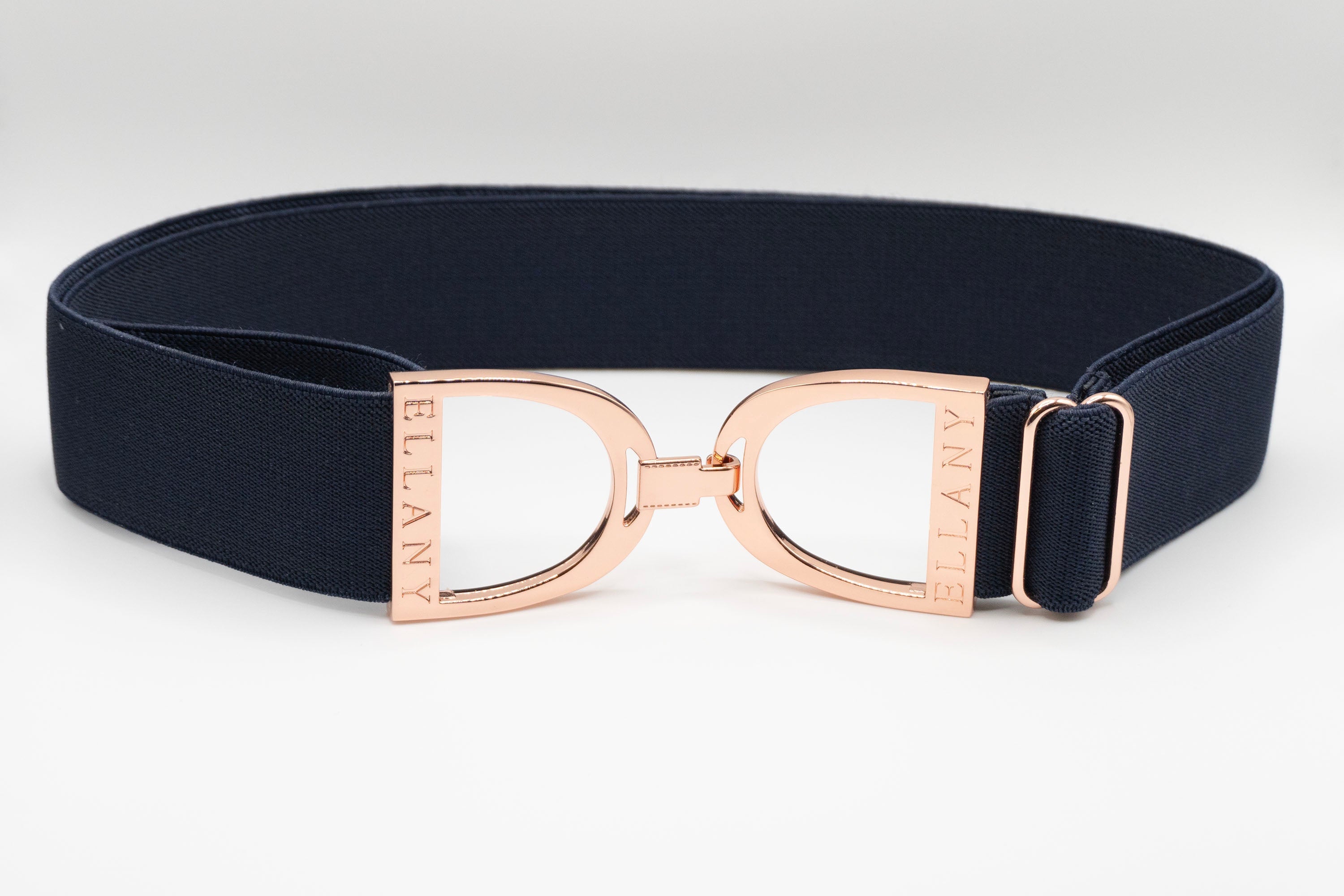 Navy - 1.5" Rose Gold Stirrup Elastic Belt